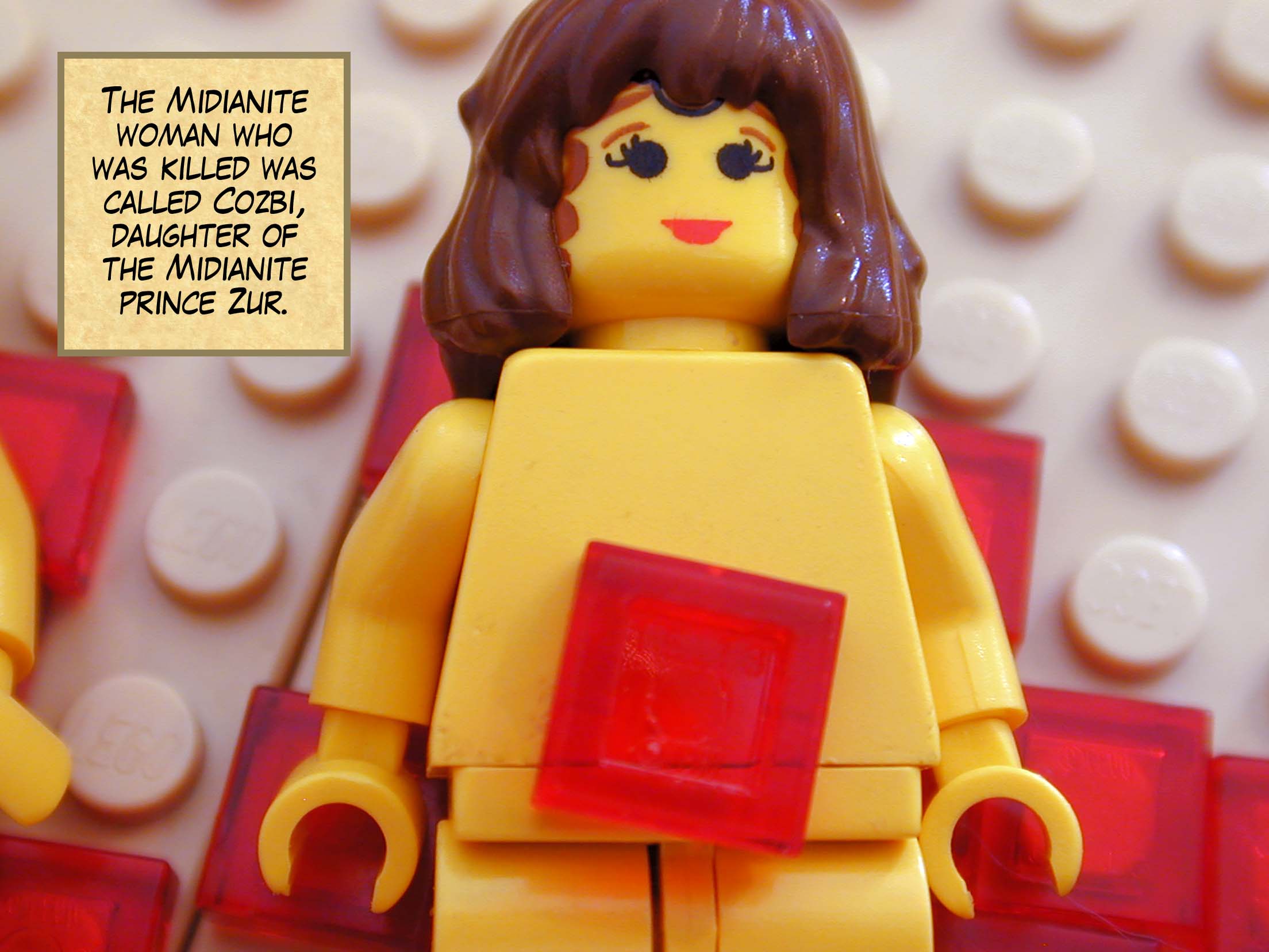 The Midianite woman who was killed was called Cozbi, daughter of the Midianite prince Zur. Next story: Massacre of the Midianites