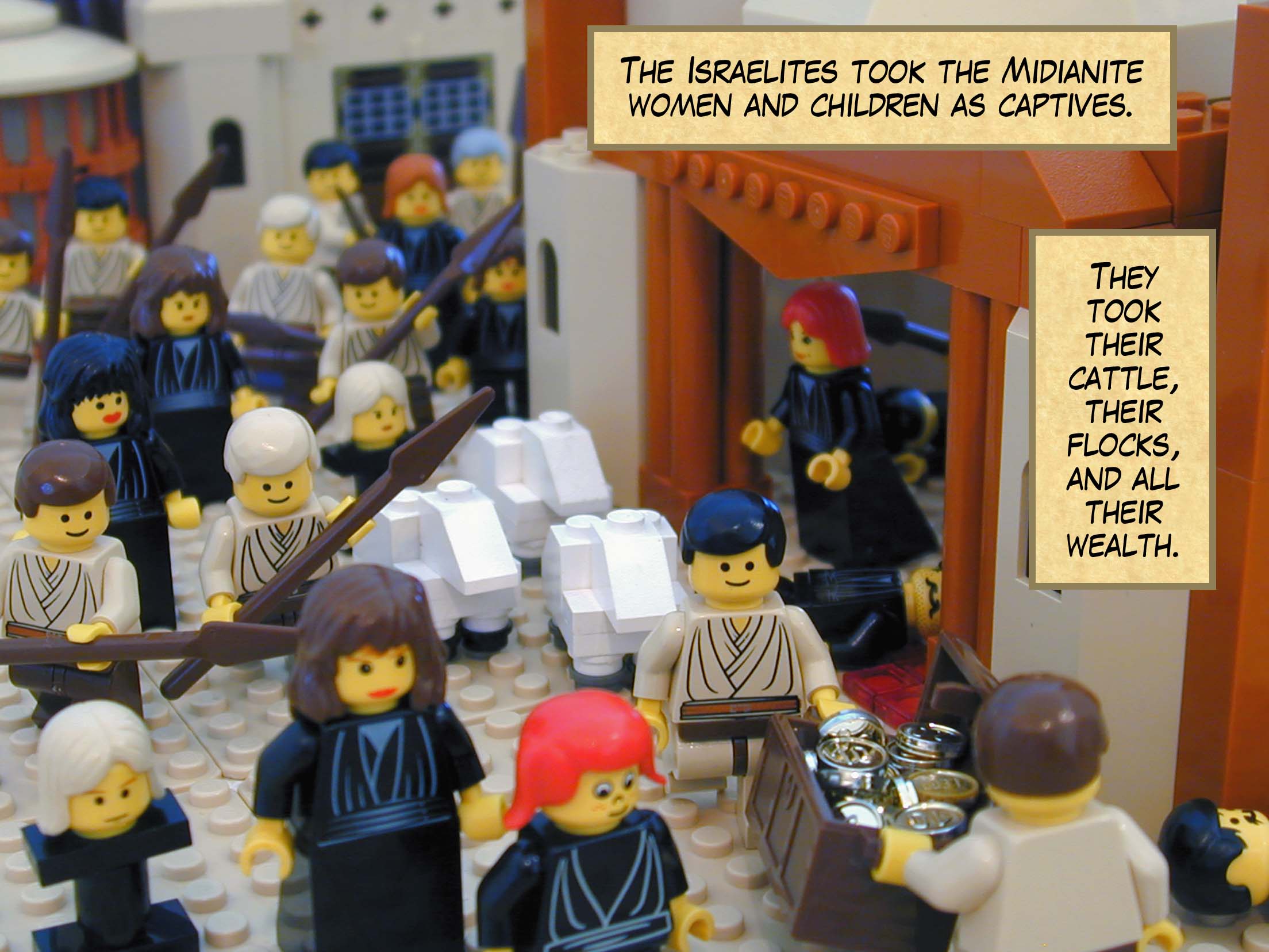 The Israelites took the Midianite women and children as captives. They took their cattle, their flocks, and all their wealth.