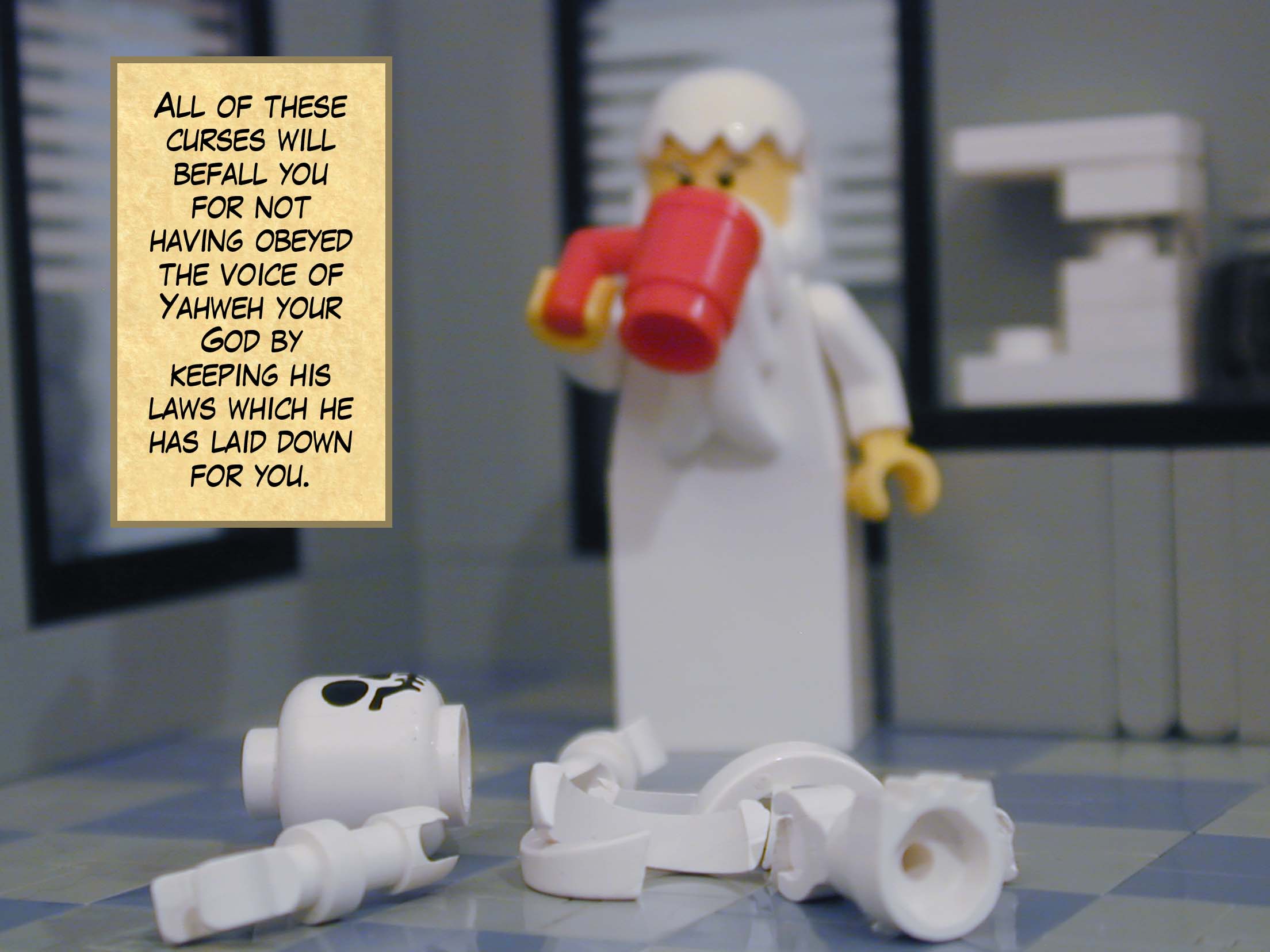 'All of these curses will befall you for not having obeyed the voice of Yahweh your God by keeping his laws which he has laid down for you.'