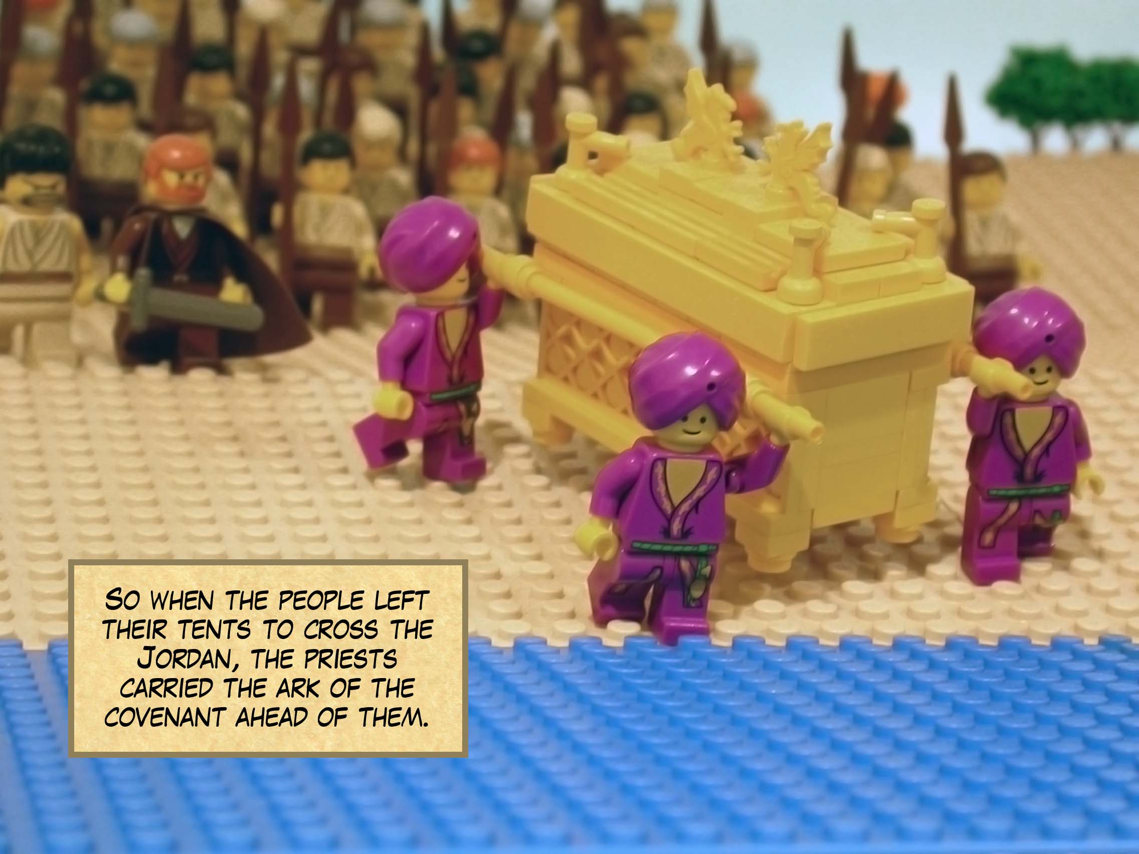 So when the people left their tents to cross the Jordan, the priests carried the ark of the covenant ahead of them.