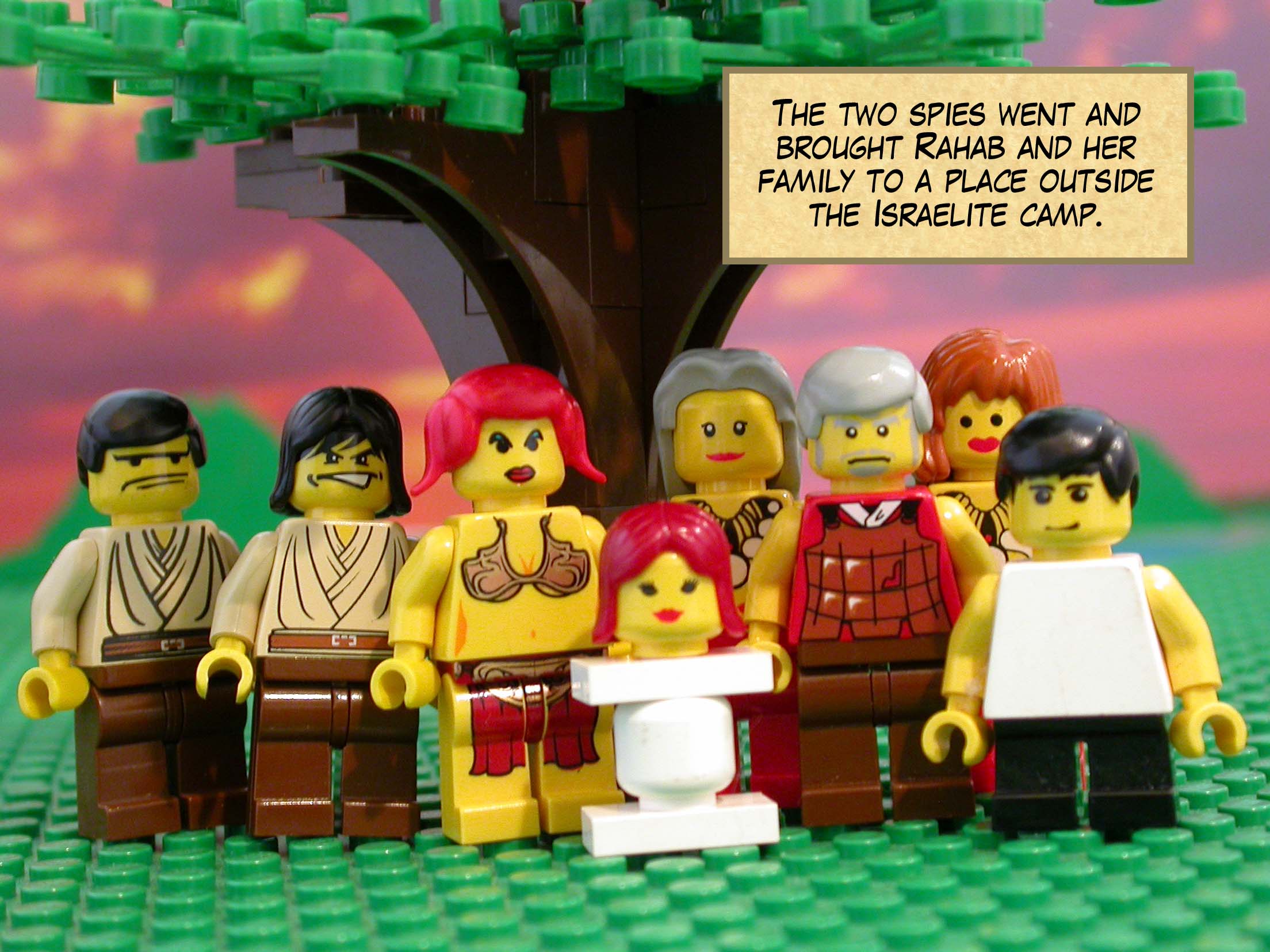 The two spies went and brought Rahab and her family to a place outside the Israelite camp.