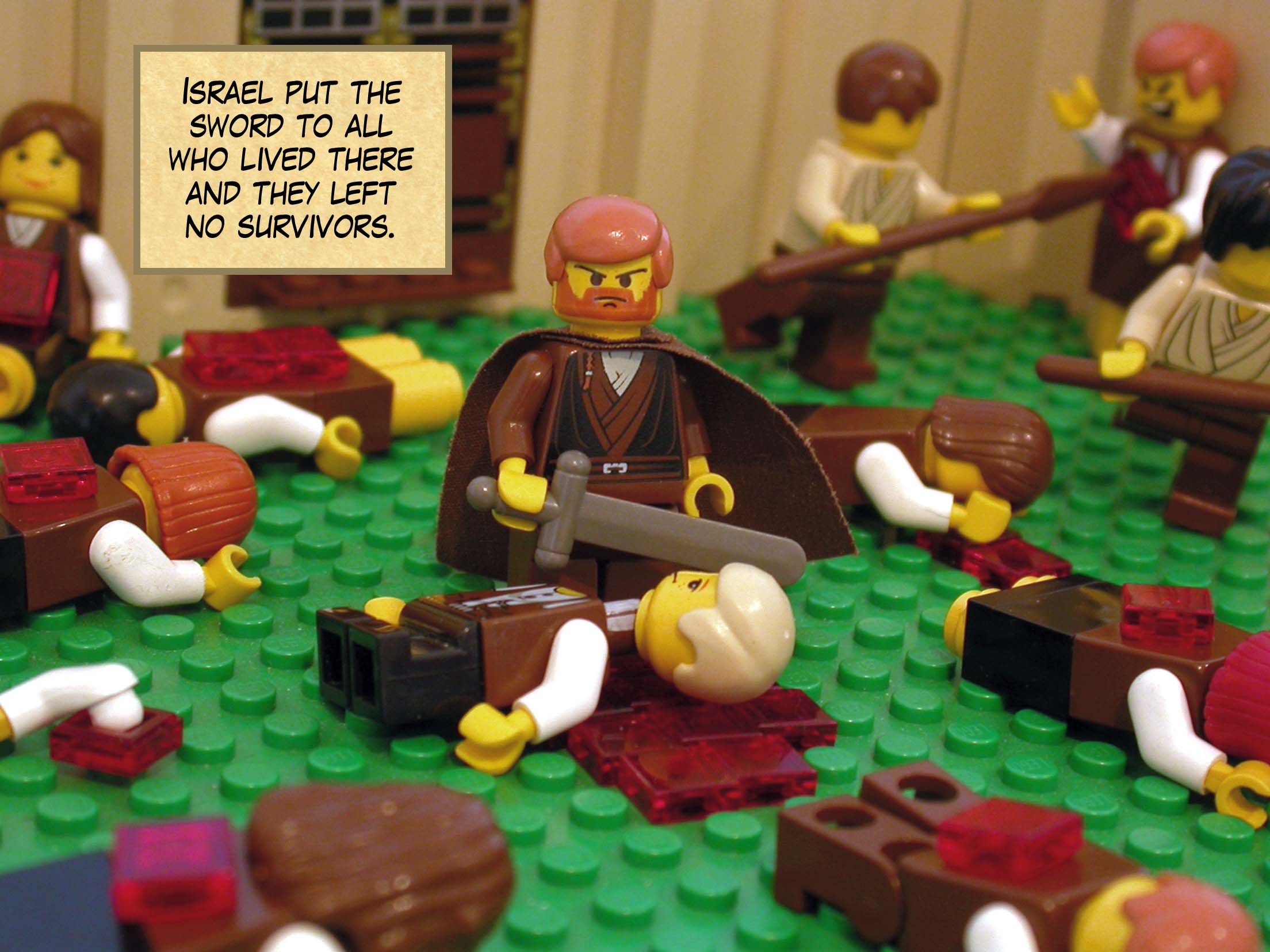 Israel put the sword to all who lived there and they left no survivors.