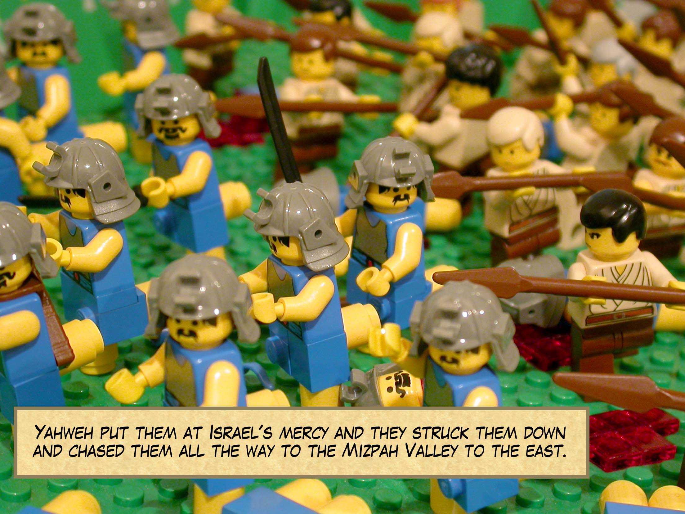 Yahweh put them at Israel's mercy and they struck them down and chased them all the way to Greater Sidon, Misrephoth Maim, and the Mizpah Valley to the east.