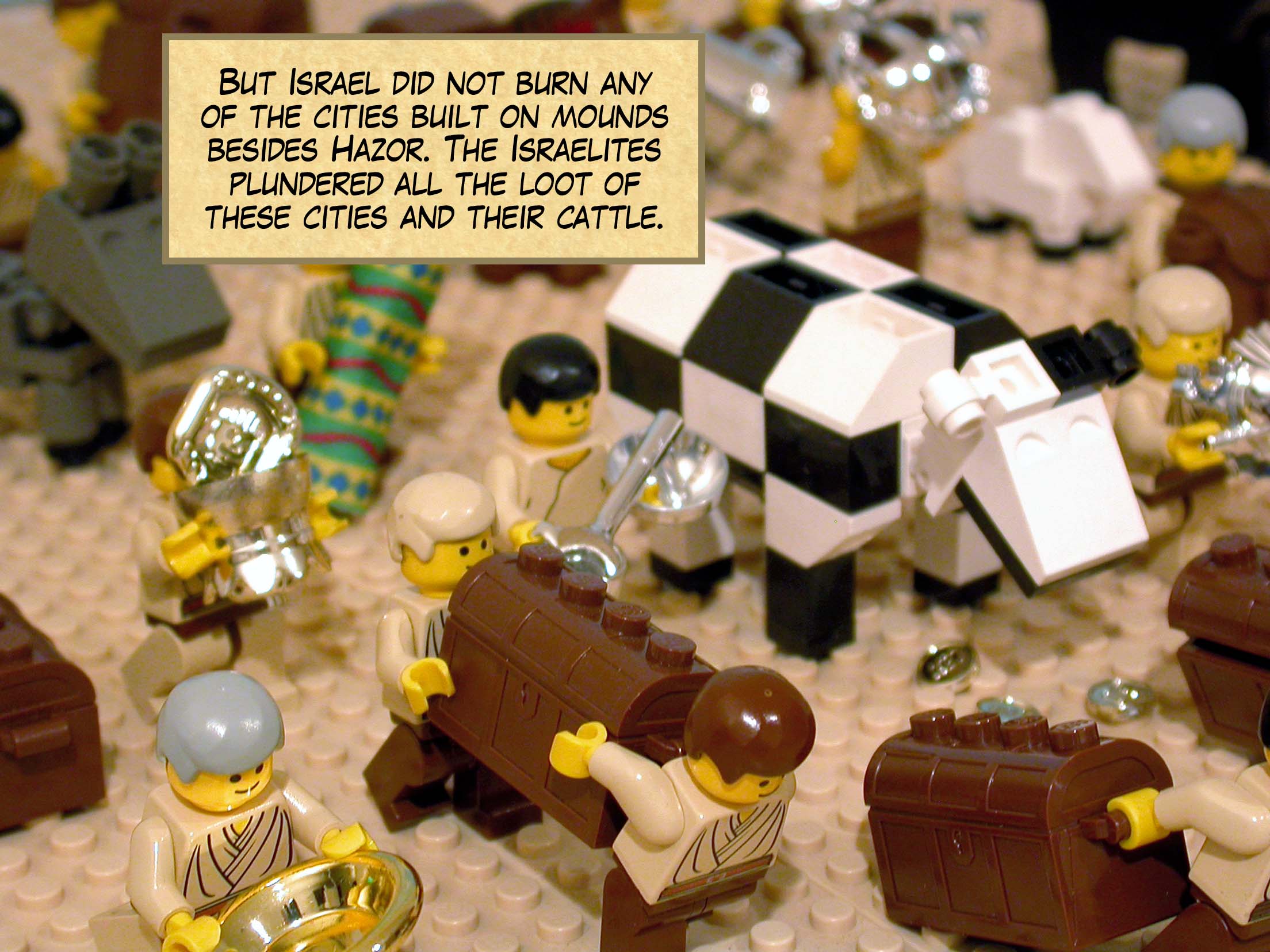 But Israel did not burn any of the cities built on mounds besides Hazor. The Israelites plundered all the loot of these cities and their cattle.