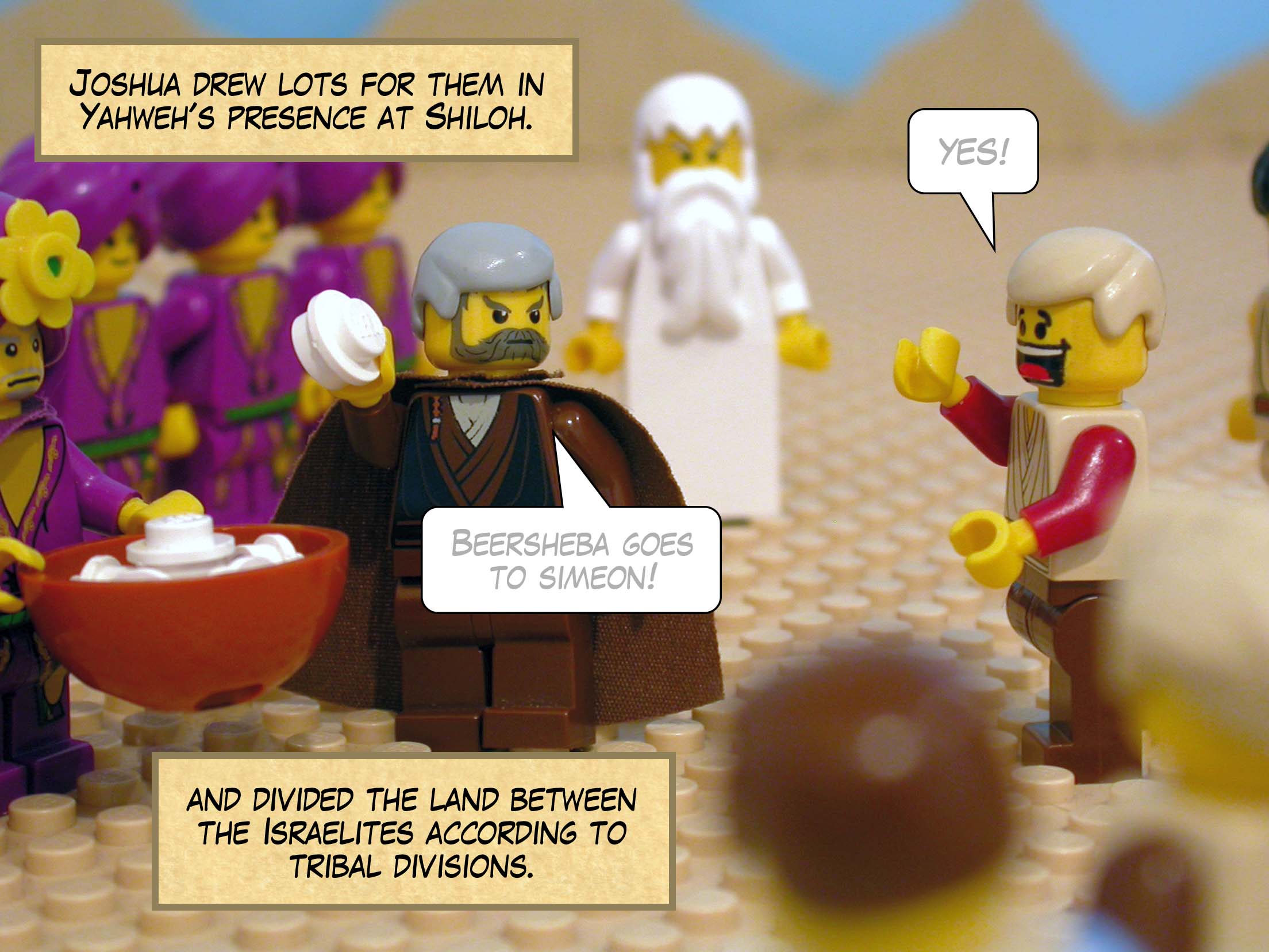 Joshua drew lots for them in Yahweh's presence at Shiloh, and divided the land between the Israelites according to tribal divisions.