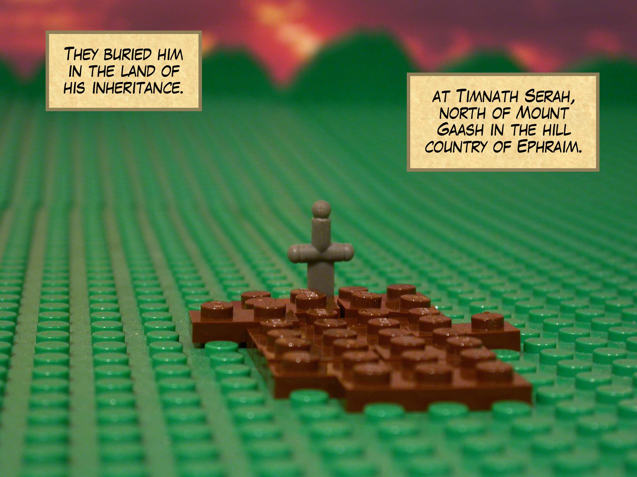 They buried him in the land of his inheritance, at Timnath Serah, north of Mount Gaash in the hill country of Ephraim.