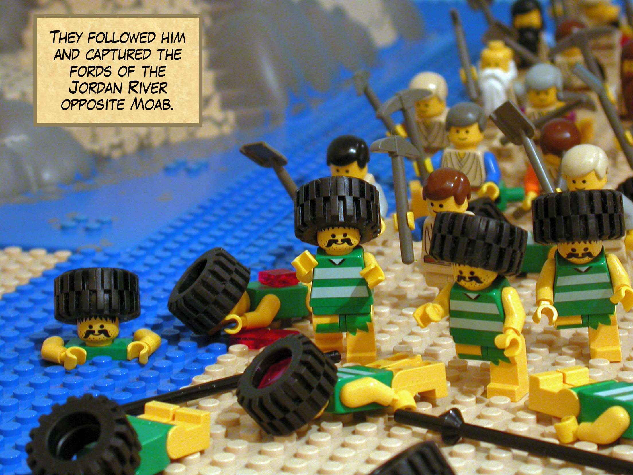 They followed him and captured the fords of the Jordan River opposite Moab.