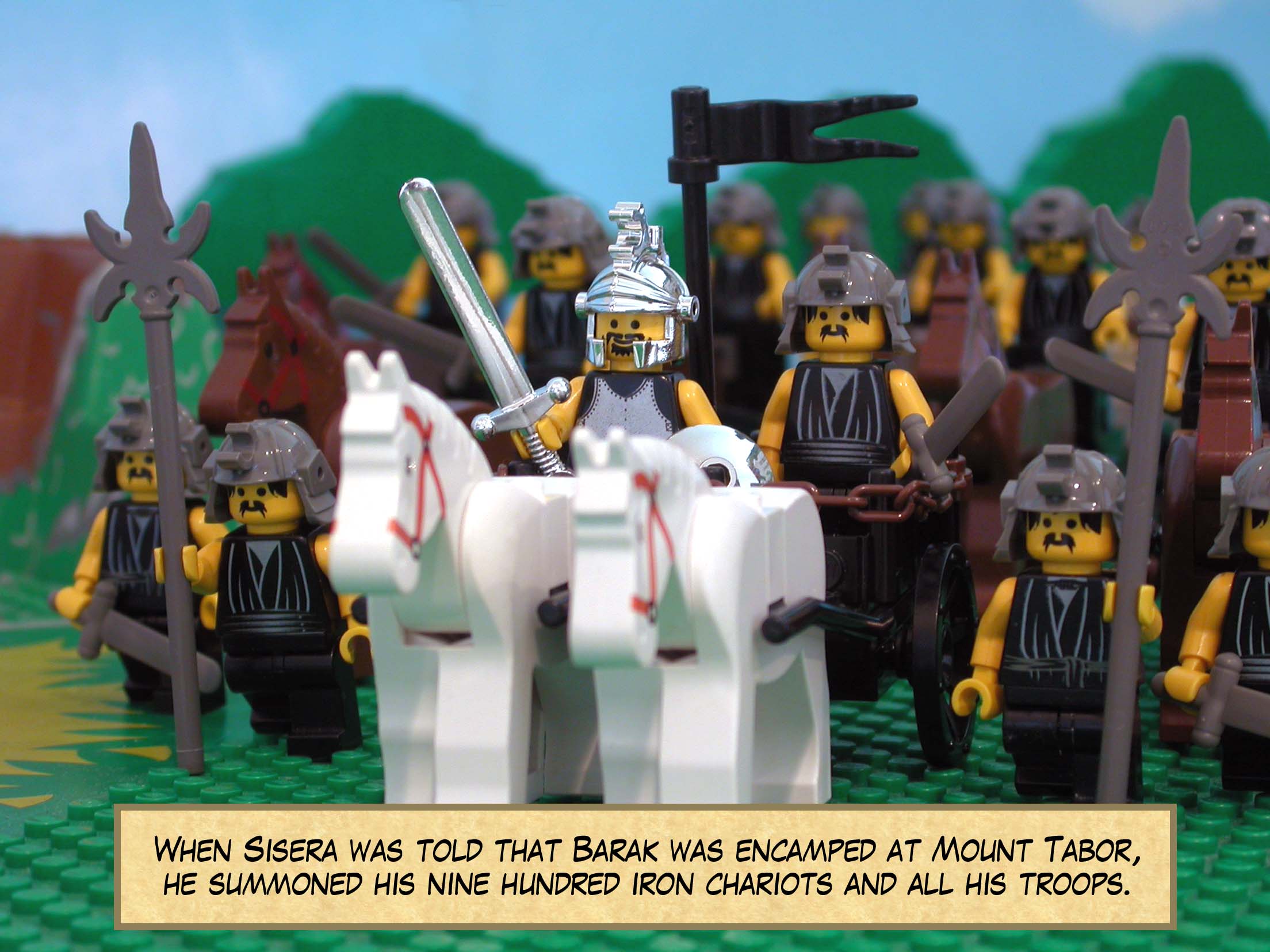 When Sisera was told that Barak was encamped at Mount Tabor, he summoned his nine hundred iron chariots and all his troops.