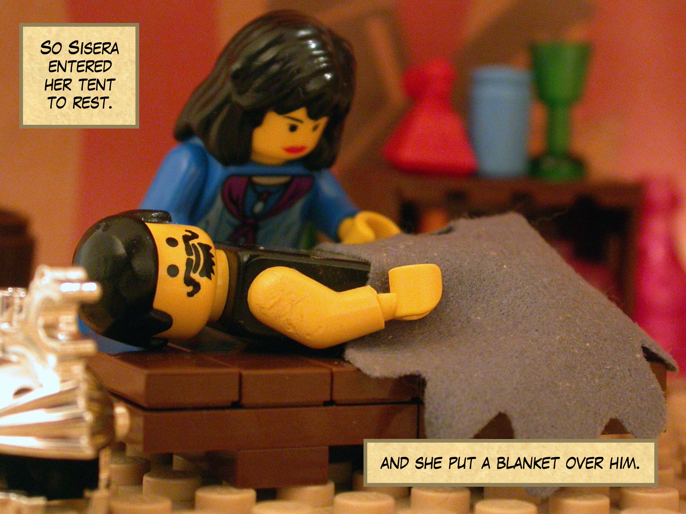 So Sisera entered her tent to rest, and she put a blanket over him.