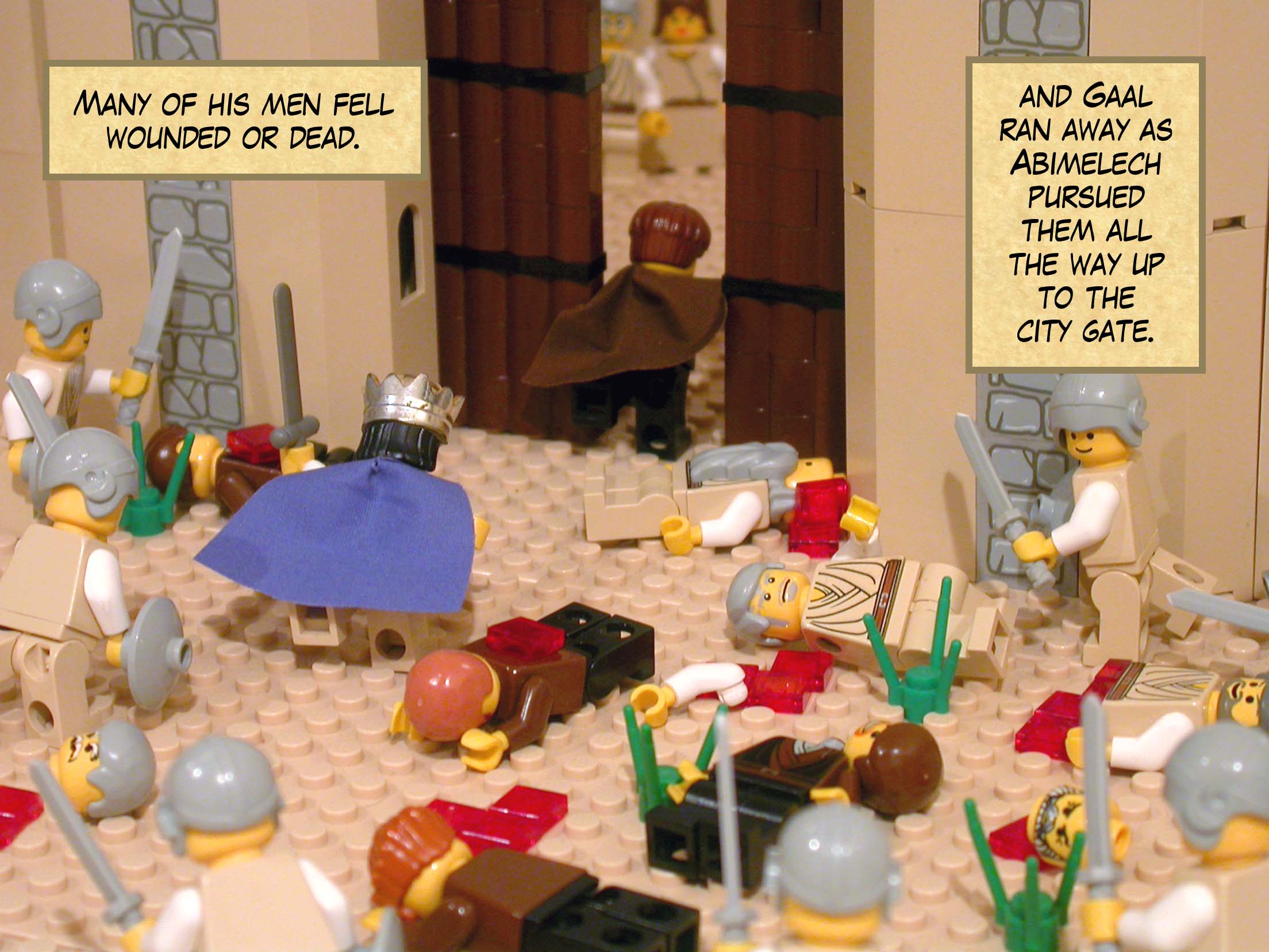 Many of his men fell wounded or dead, and Gaal ran away as Abimelech pursued them all the way up to the city gate.