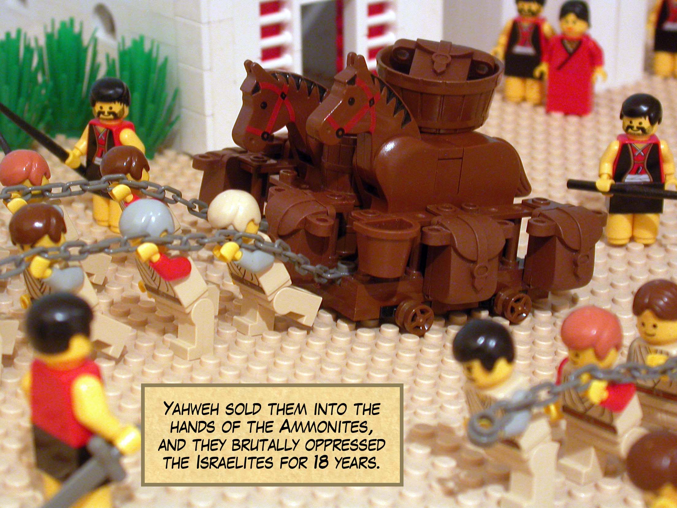 Yahweh sold them into the hands of the Ammonites, and they brutally oppressed the Israelites for eighteen years--the Israelites living on the east side of the Jordan in the land of the Amorites.