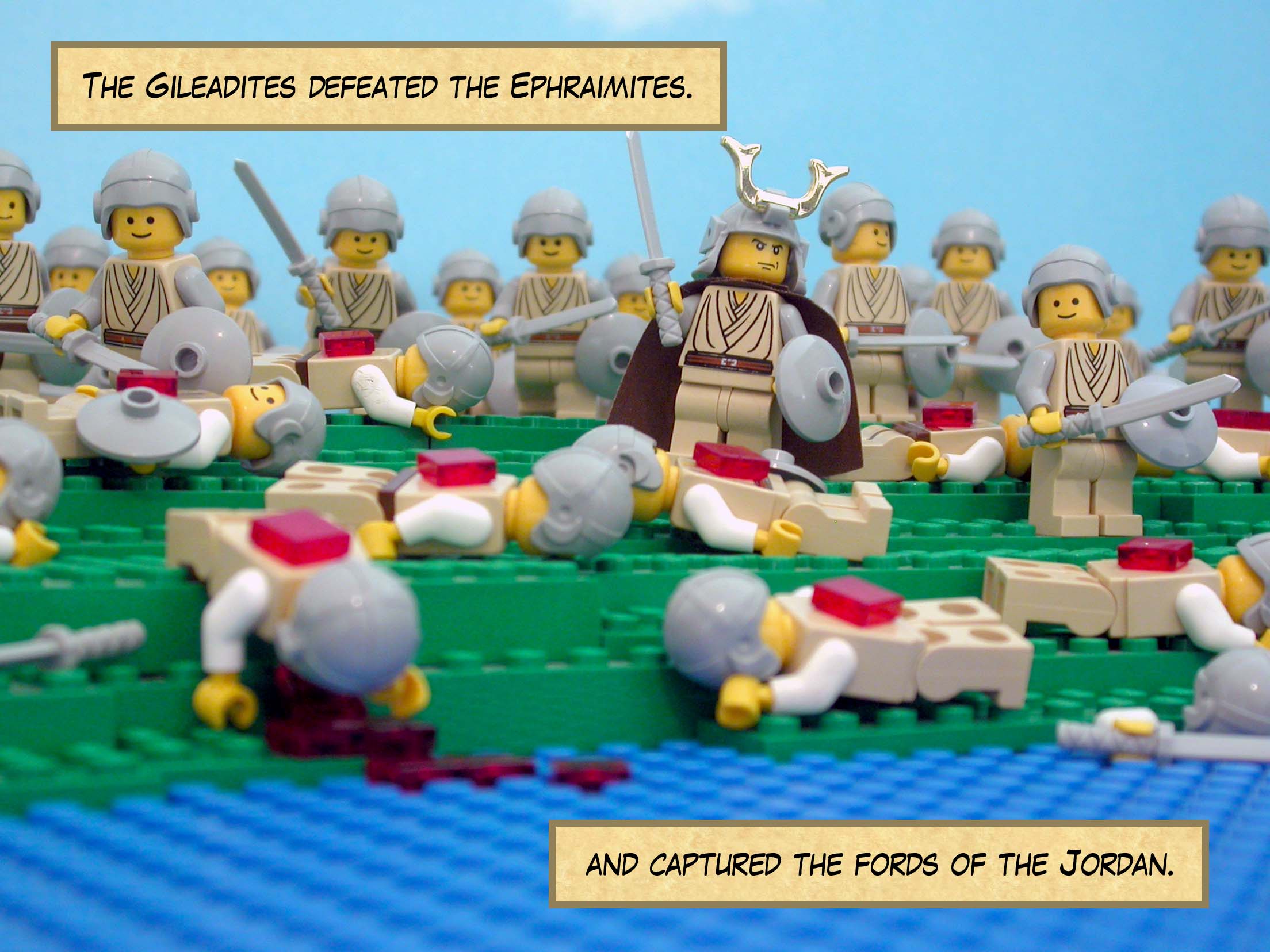The Gileadites defeated the Ephraimites and captured the fords of the Jordan.