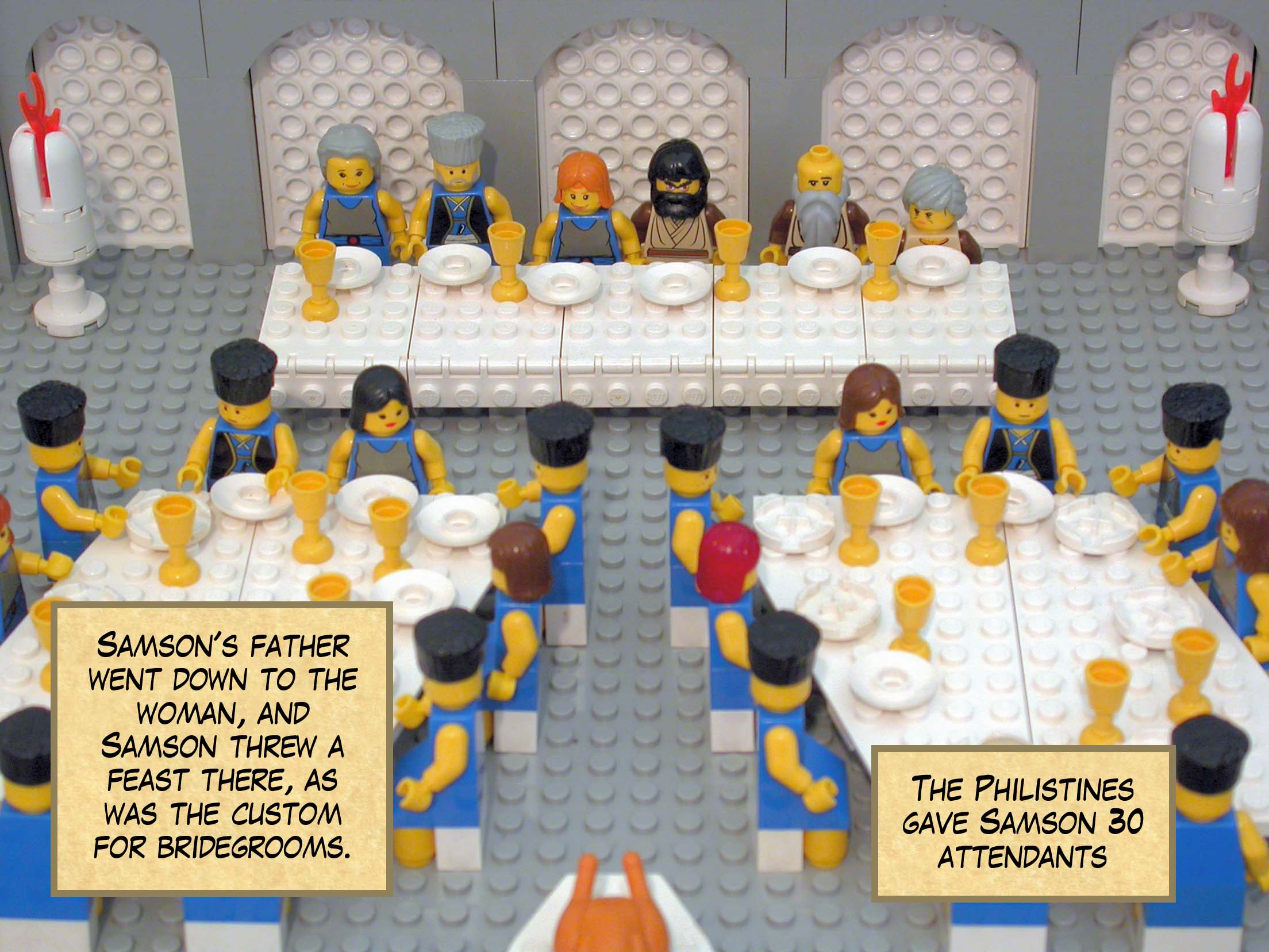 Samson's father went down to the woman, and Samson threw a feast there, as was the custom for bridegrooms.