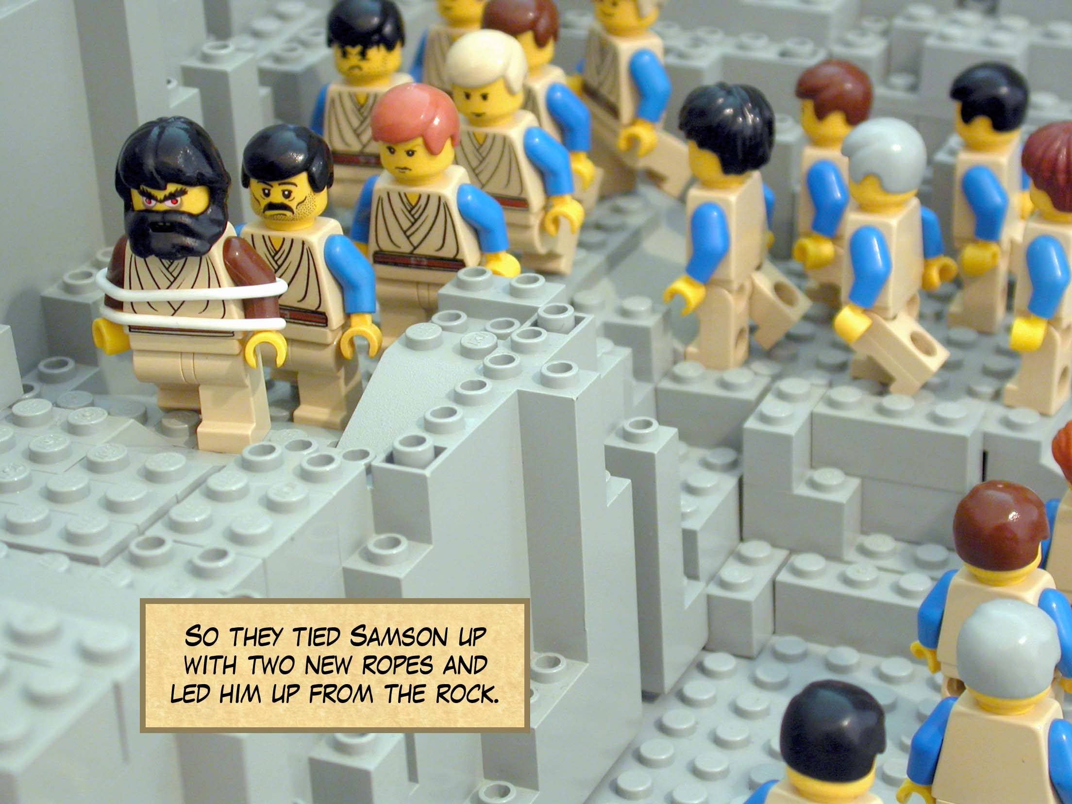 So they tied Samson up with two new ropes and led him up from the rock.