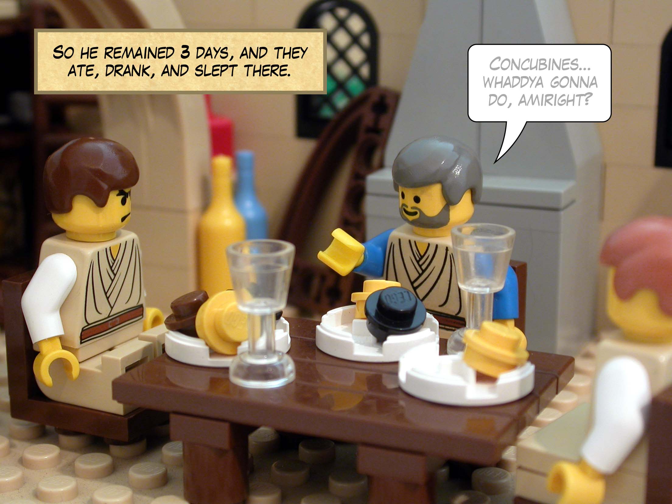 So he remained three days, and they ate, drank, and slept there.