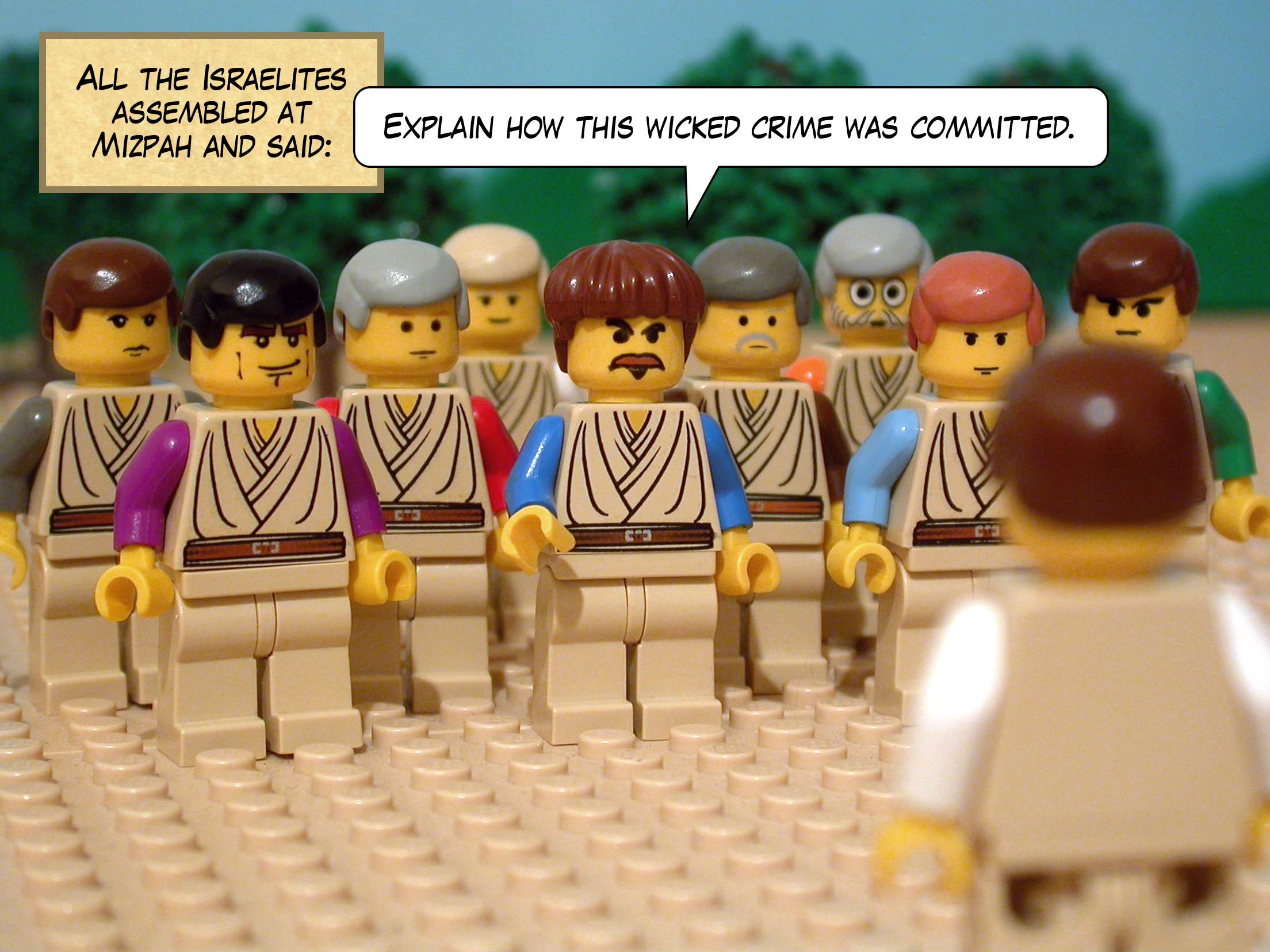 All the Israelites assembled at Mizpah and said, 'Explain how this wicked crime was committed.'