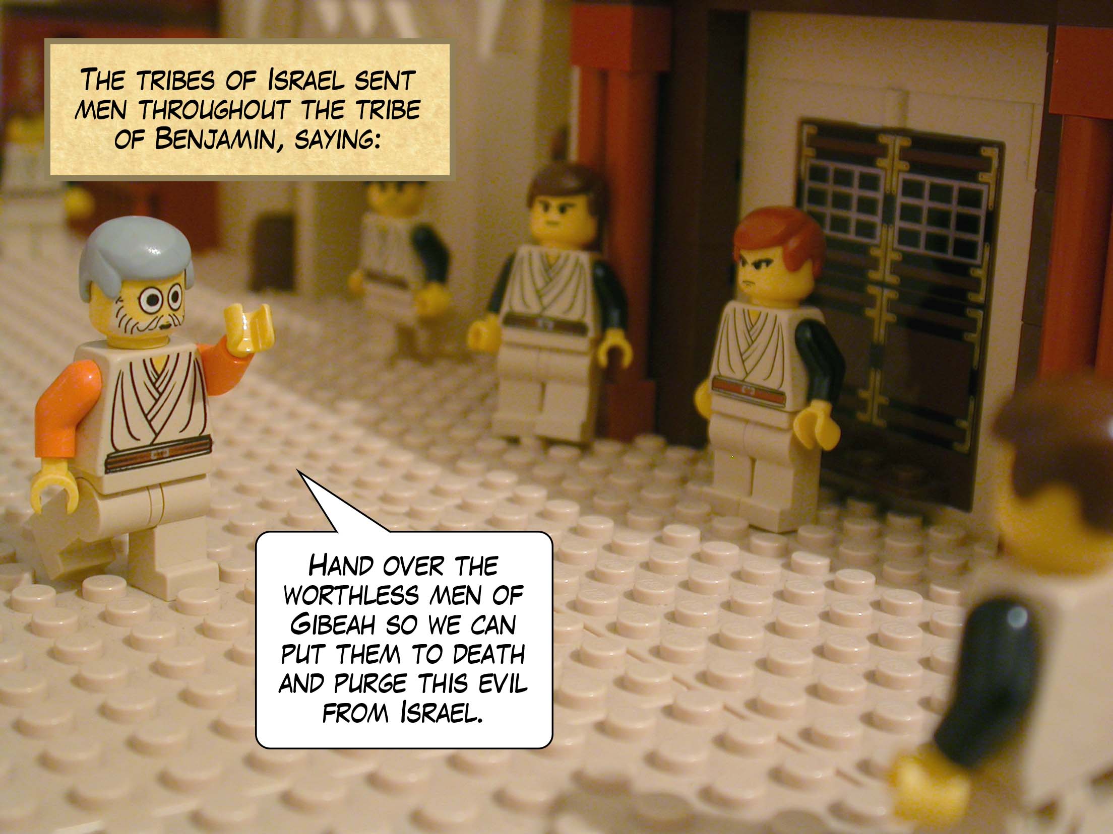 The tribes of Israel sent men throughout the tribe of Benjamin, saying, 'Hand over the worthless men of Gibeah so we can put them to death and purge this evil from Israel.'