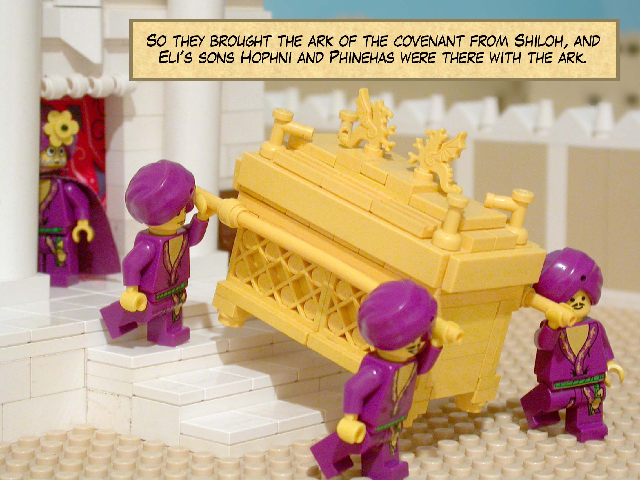 So they brought the ark of the covenant from Shiloh, and Eli's sons Hophni and Phinehas were there with the ark.