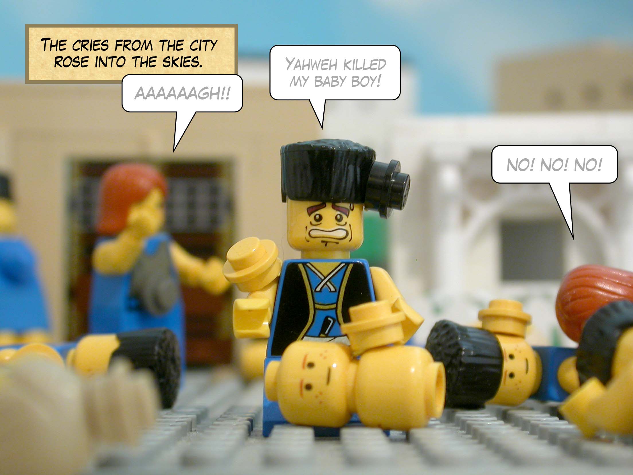 The cries from the city rose into the skies.