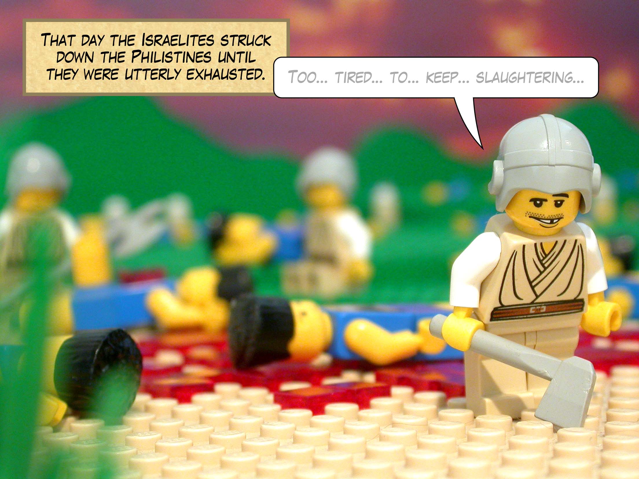 That day the Israelites struck down the Philistines until they were utterly exhausted.