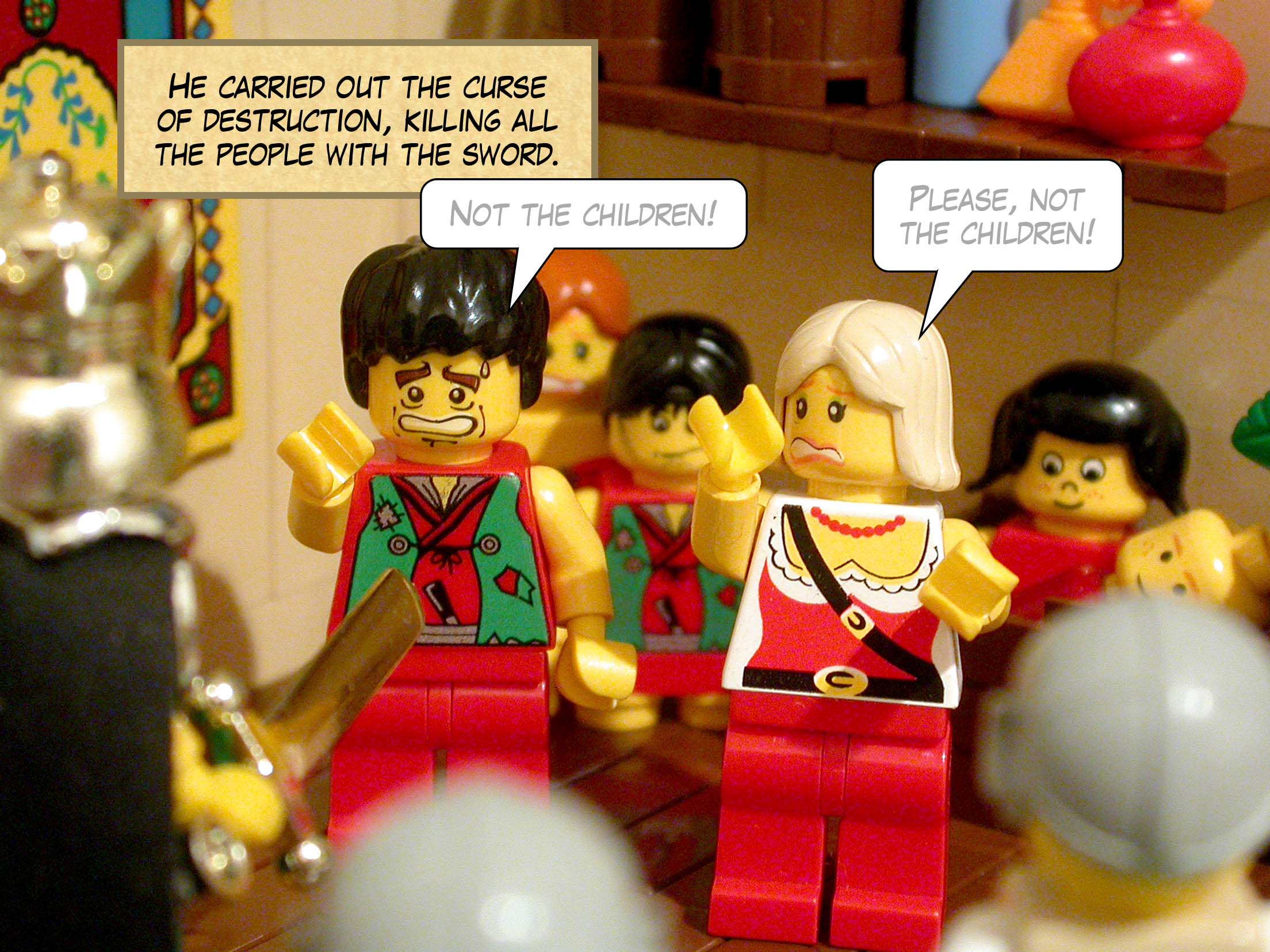 He carried out the curse of destruction, killing all the people with the sword.