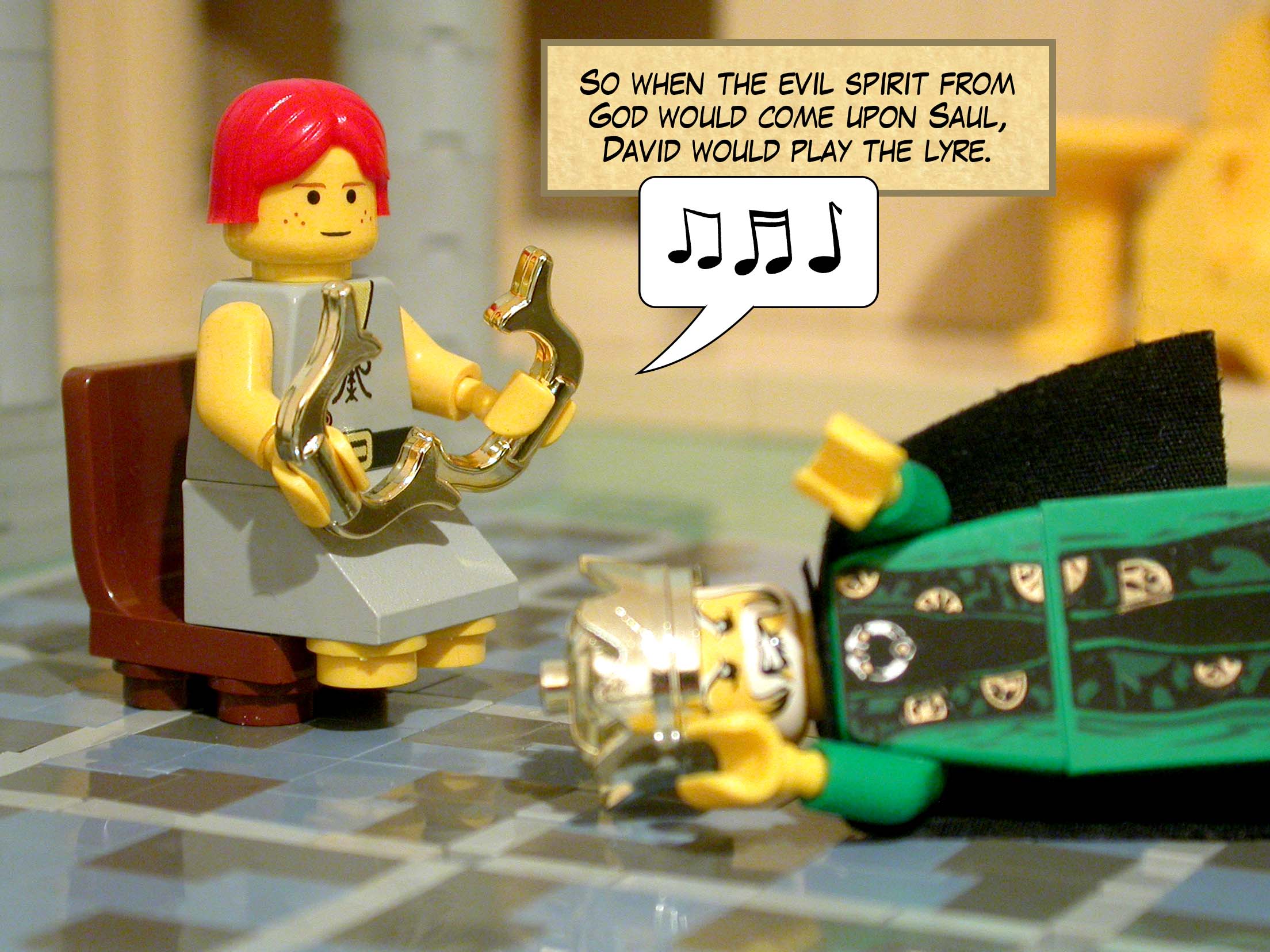 So whenever the evil spirit from God would come upon Saul, David would play the lyre.