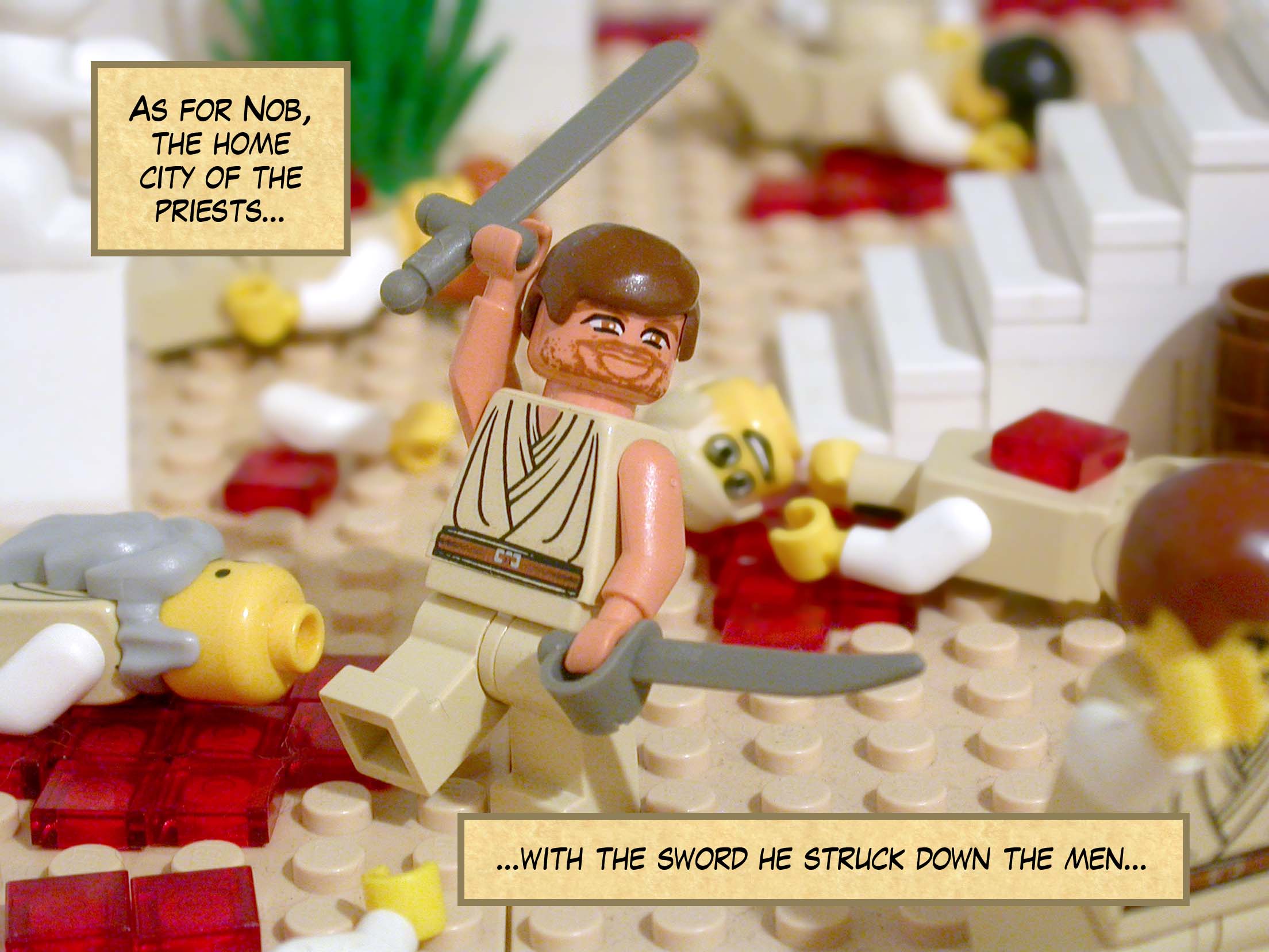 As for Nob, the home city of the priests, with the sword he struck down the men...