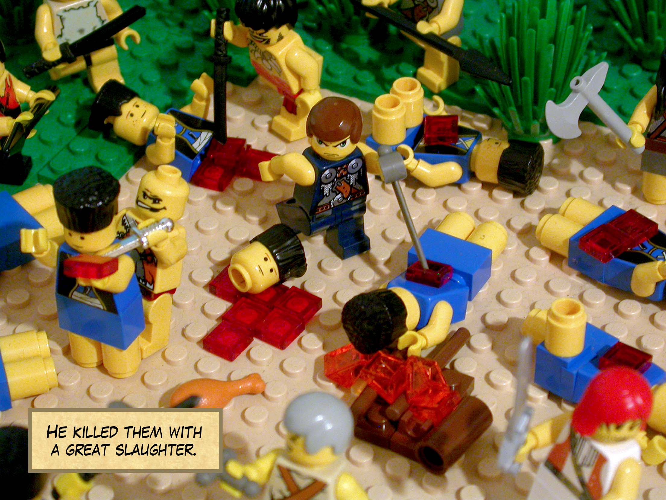 He killed them with a great slaughter.