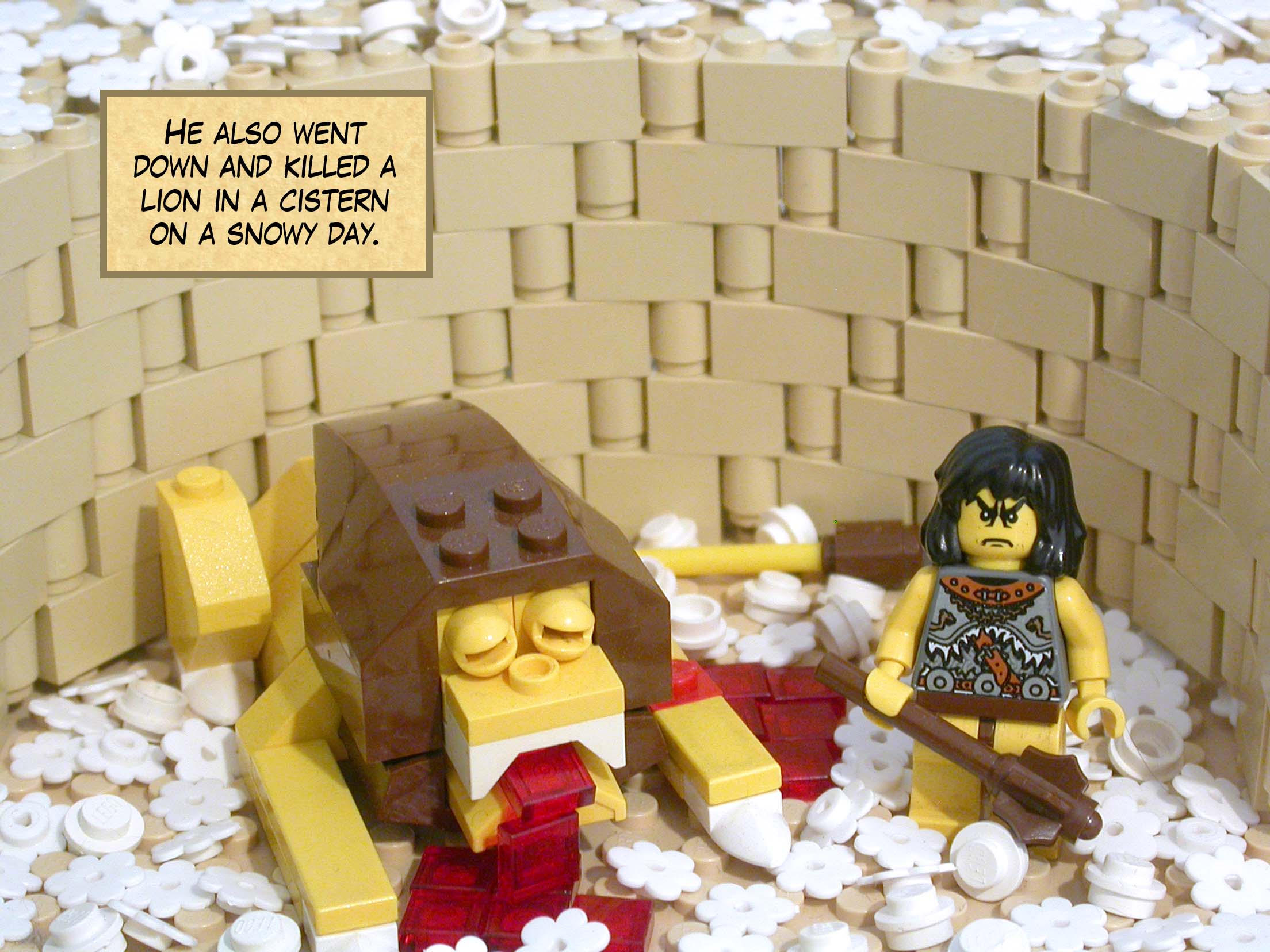 He also went down and killed a lion in a cistern on a snowy day.