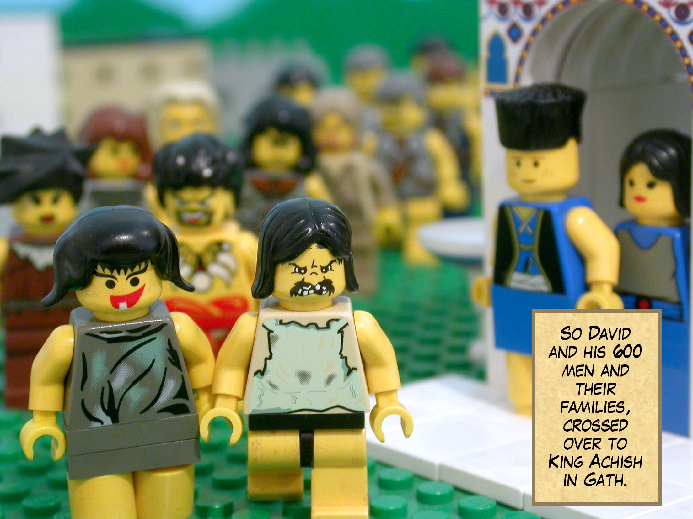 So David and his 600 men, each with their families, crossed over to King Achish in Gath.