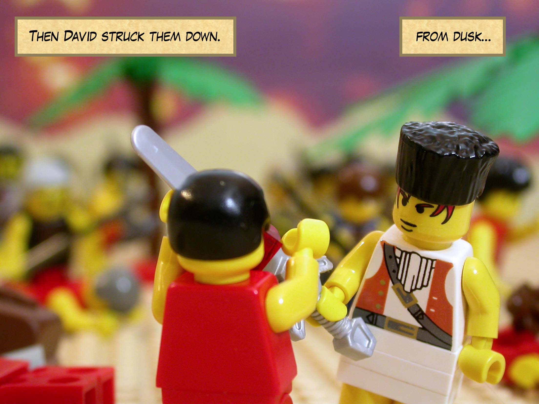 Then David struck them down from dusk...