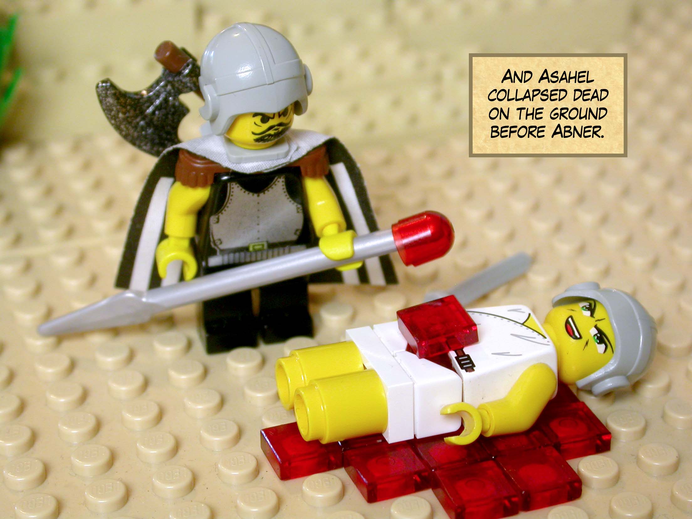 And Asahel collapsed dead on the ground before Abner.