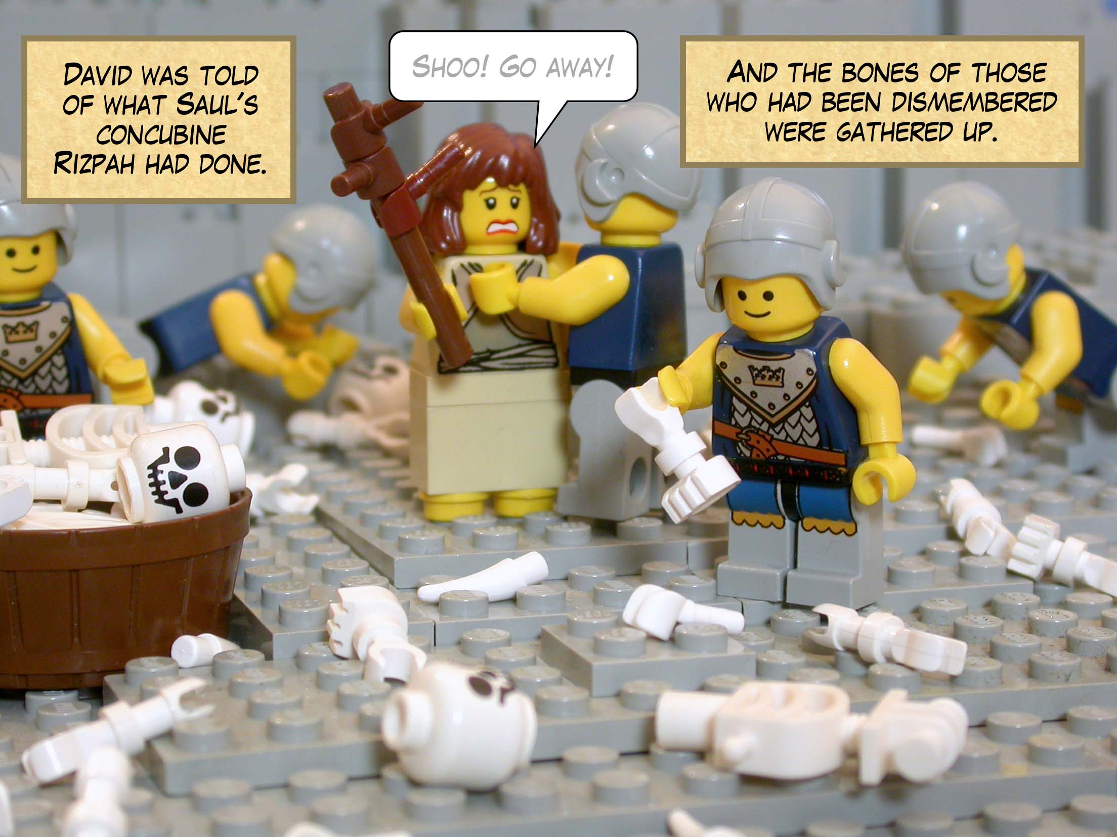 David was told of what Saul's concubine Rizpah had done. And the bones of those who had been dismembered were gathered up.