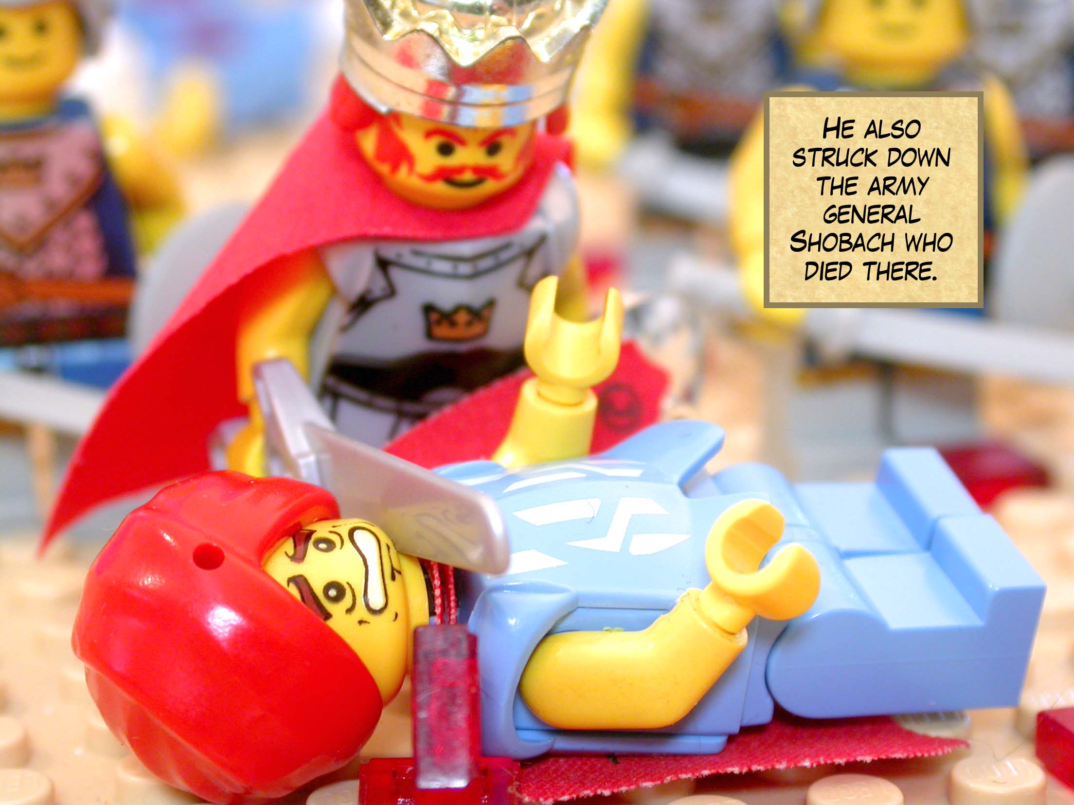 He also struck down the army general Shobach who died there.