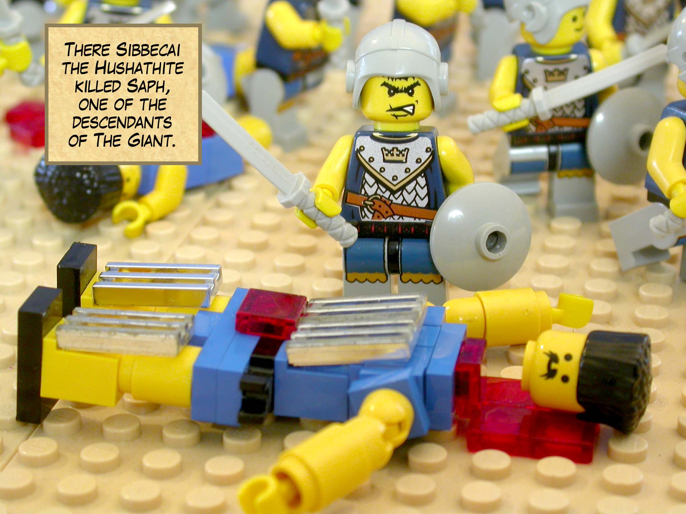 There Sibbecai the Hushathite killed Saph, one of the descendants of The Giant.