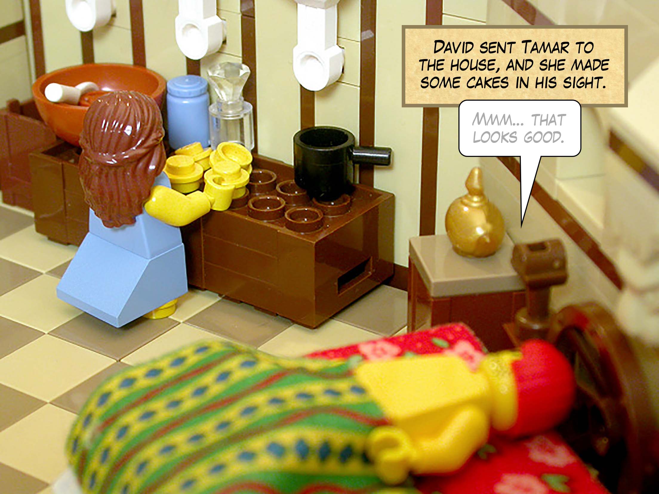 David sent Tamar to the house, and she made some cakes in his sight.