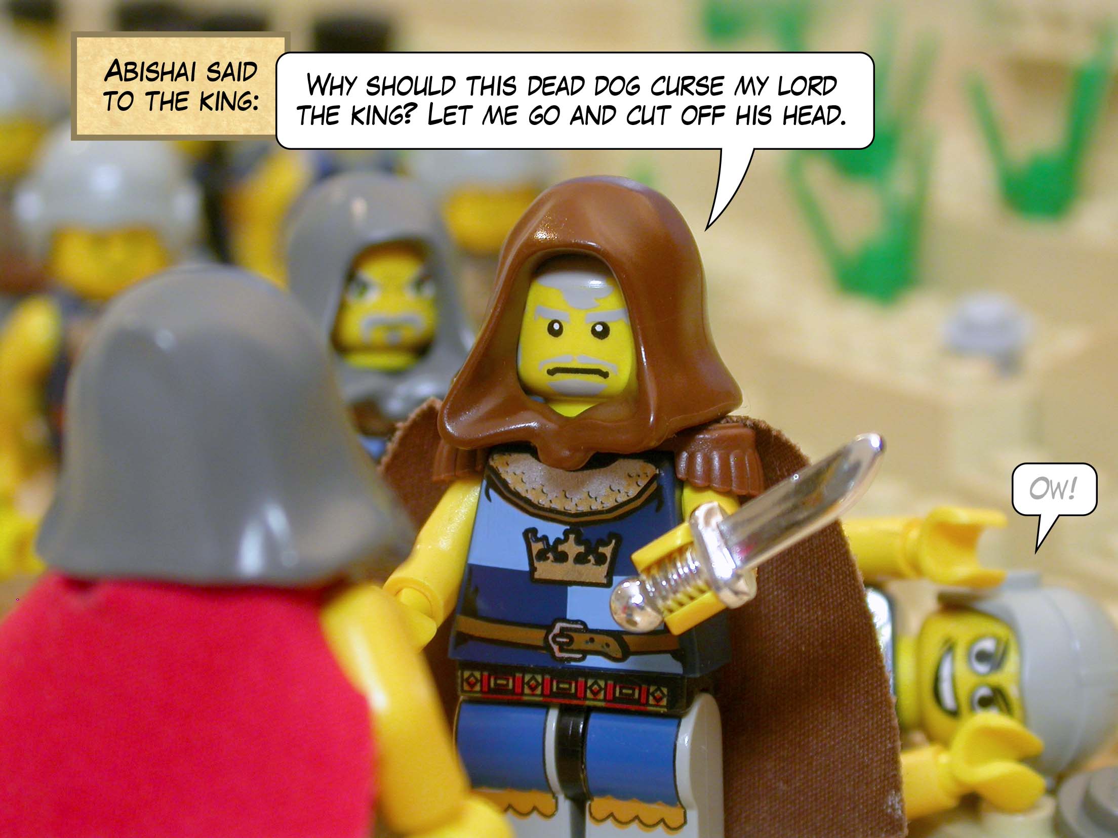 Abishai said to the king, 'Why should this dead dog curse my lord the king? Let me go and cut off his head.'