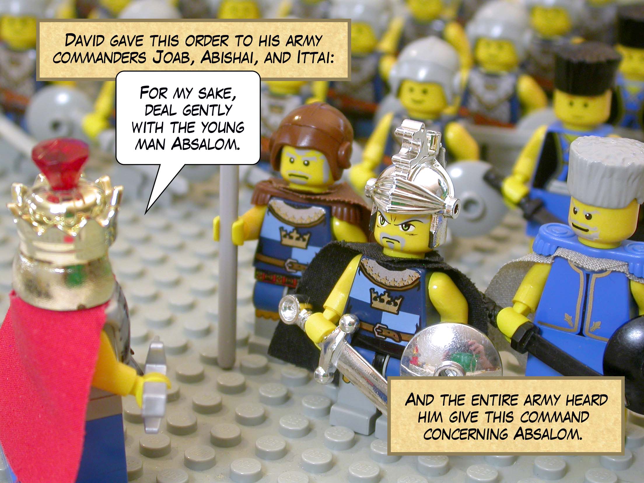 The king said to the troops, 'I will do what seems best to you.' So the king stayed behind as the army marched out.