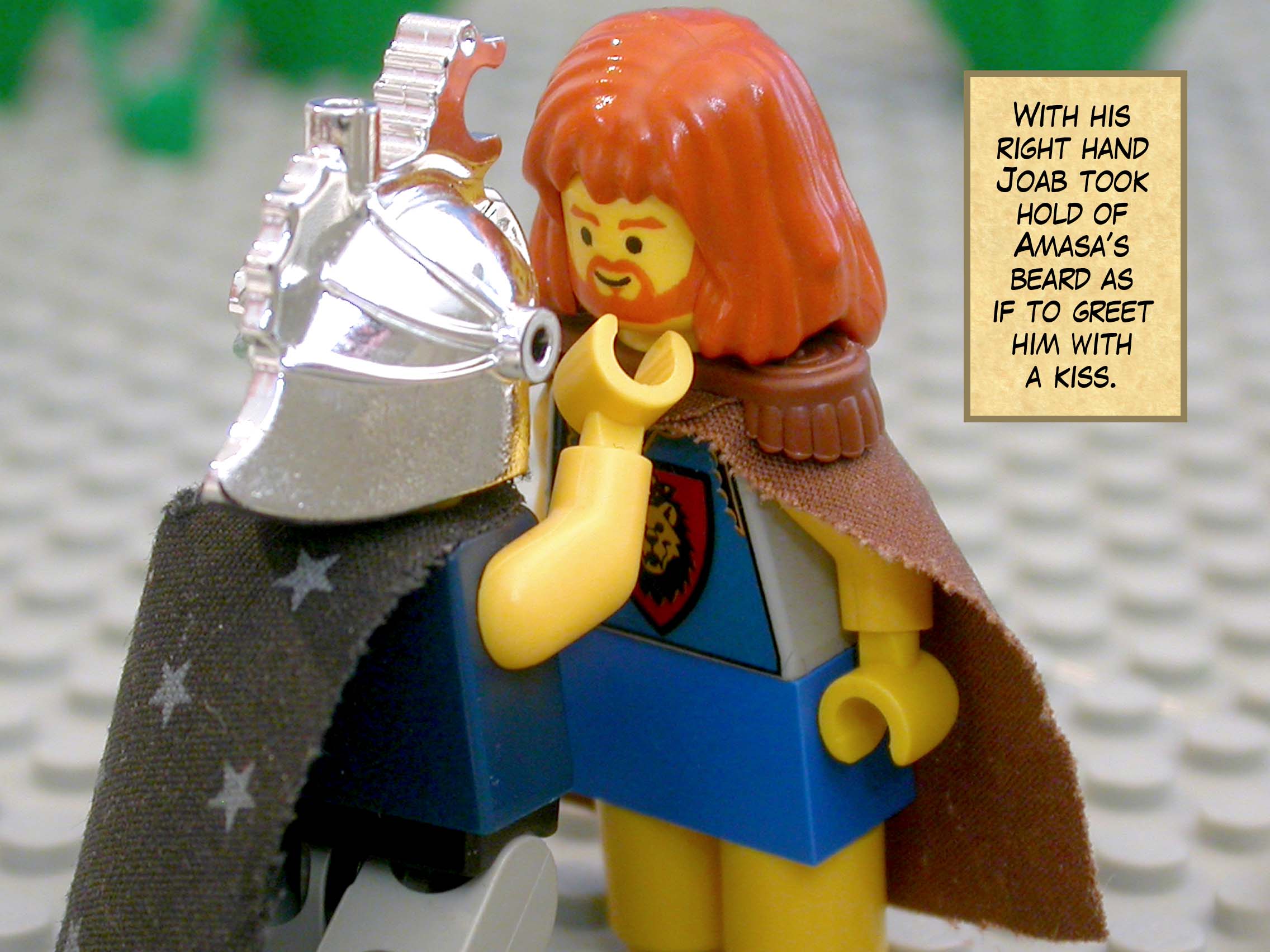 With his right hand Joab took hold of Amasa’s beard as if to greet him with a kiss.