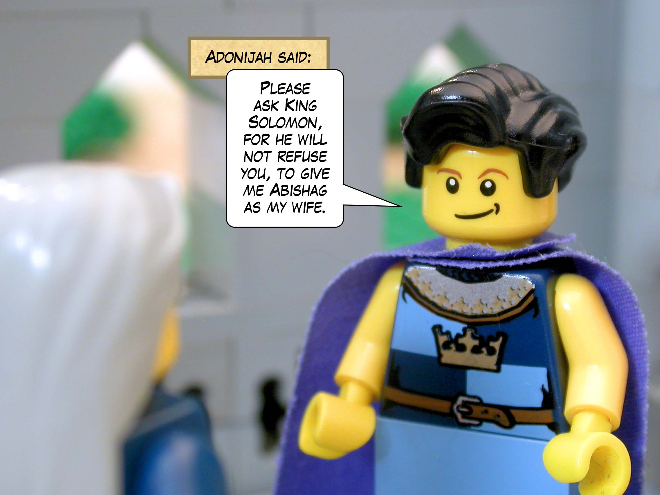 Adonijah said, 'Please ask King Solomon, for he will not refuse you, to give me Abishag as my wife.'