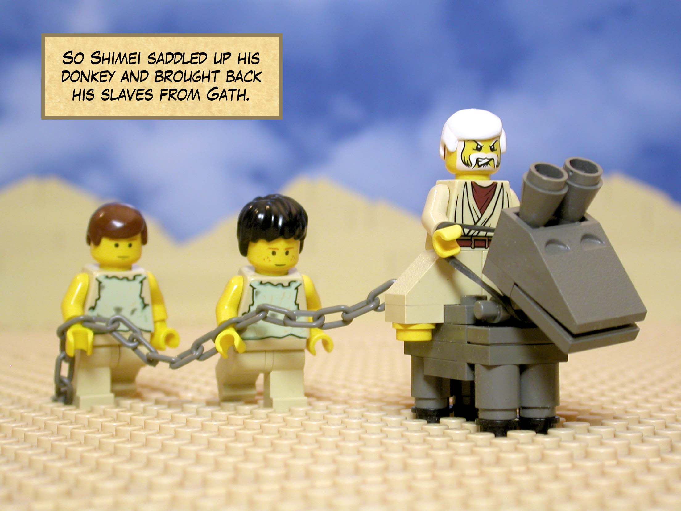 So Shimei saddled up his donkey and brought back his slaves from Gath.