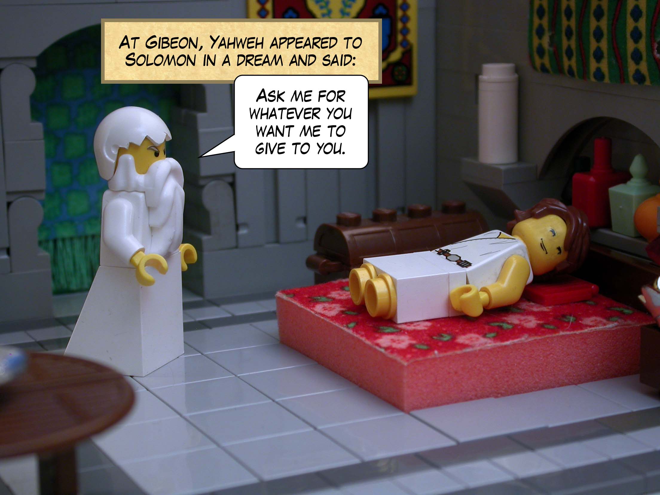 At Gibeon, Yahweh appeared to Solomon in a dream and said, 'Ask me for whatever you want me to give to you.'