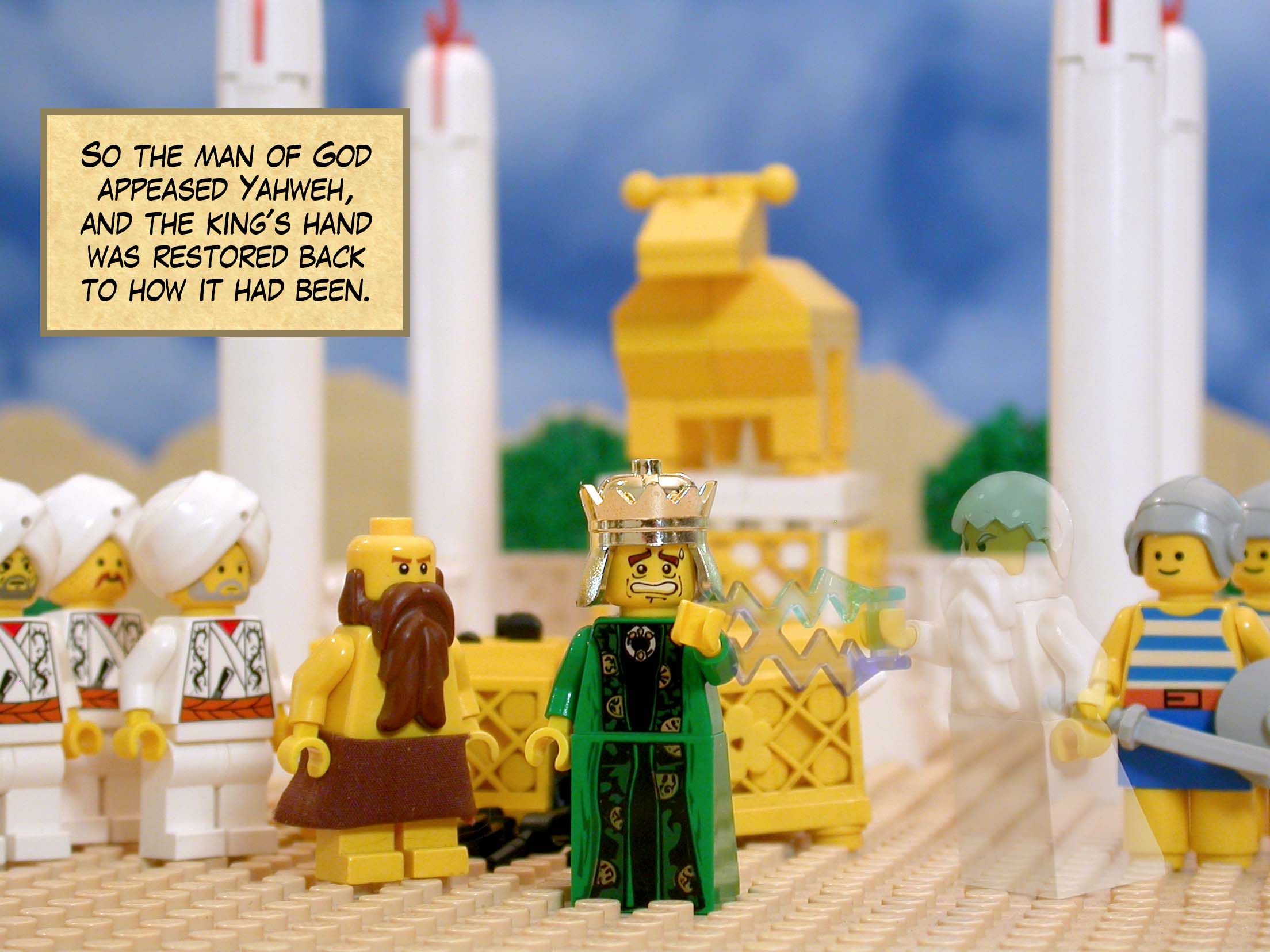 So the man of God appeased Yahweh, and the king's hand was restored back to the way it had been.