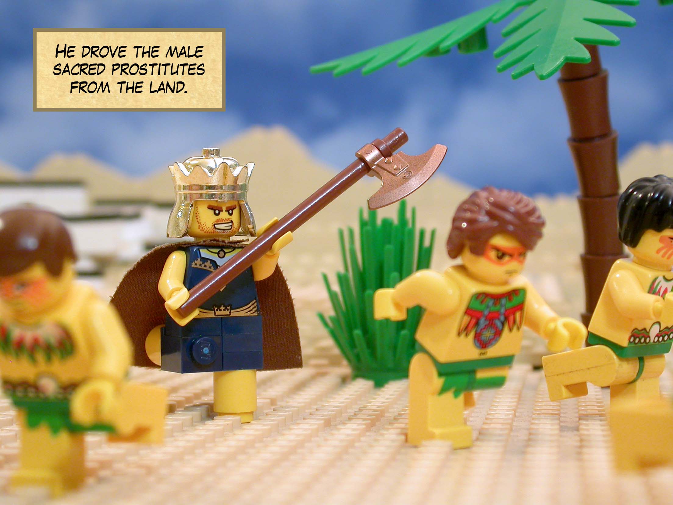 He drove the male sacred prostitutes from the land.