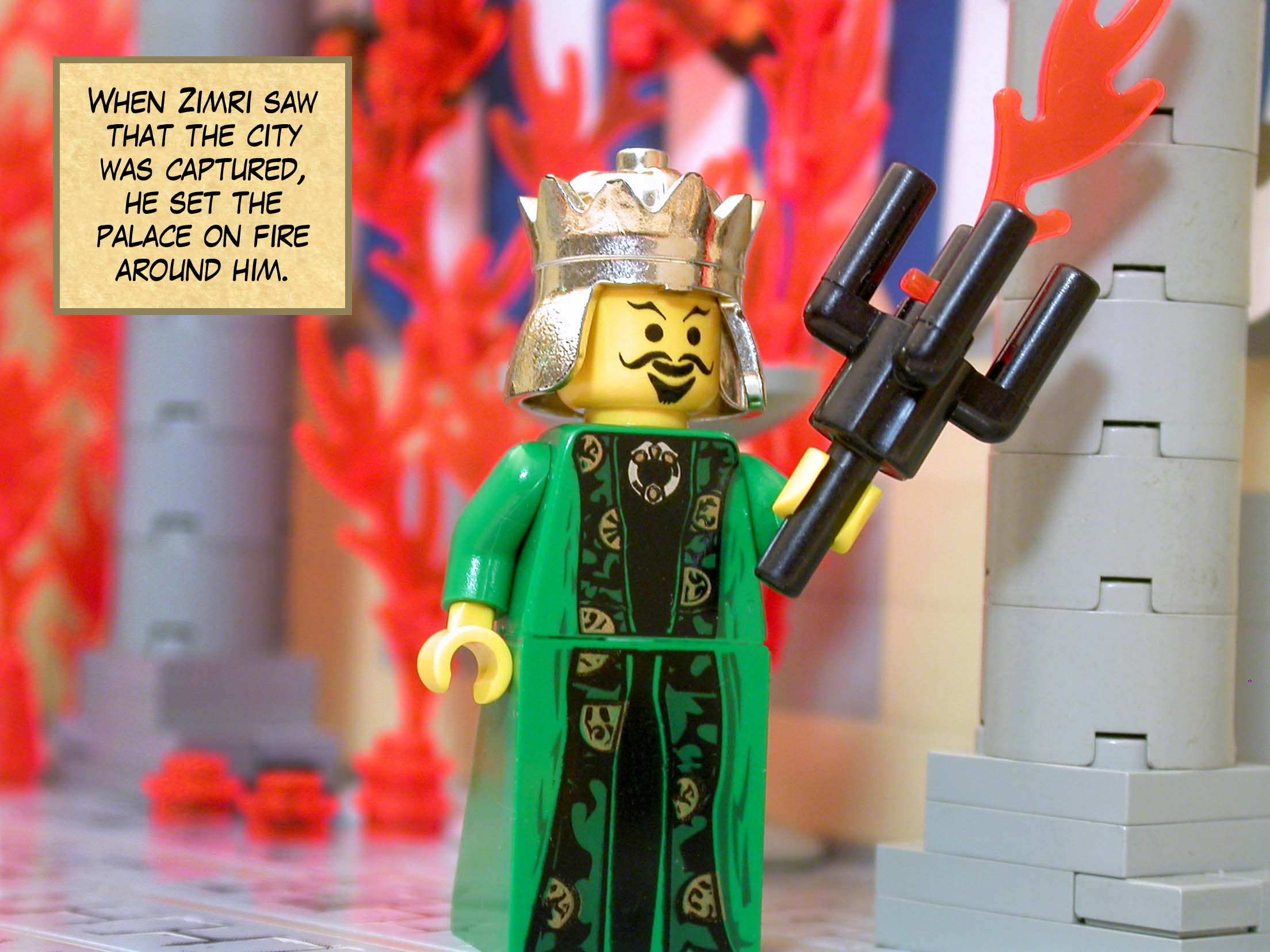 When Zimri saw that the city was captured, he set the palace on fire around him.