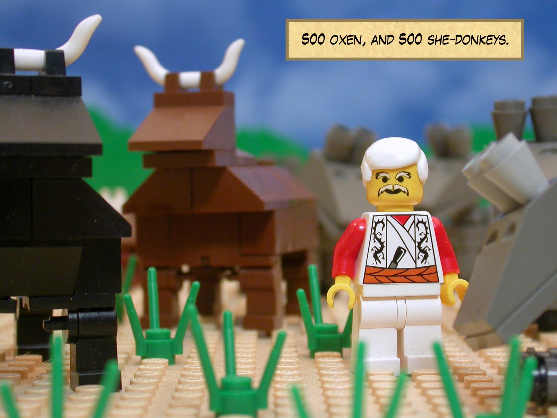 500 oxen, and 500 she-donkeys.