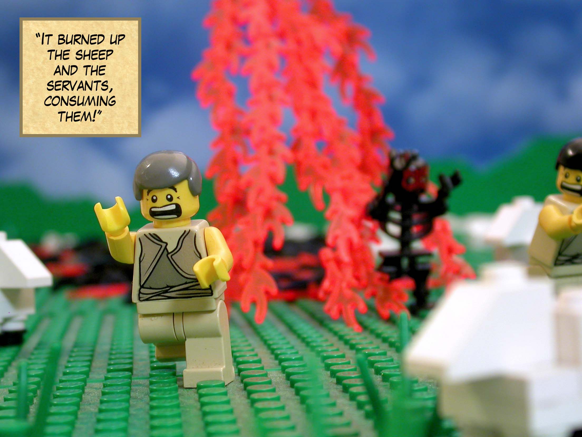 'It burned up the sheep and the servants, consuming them!'<br>