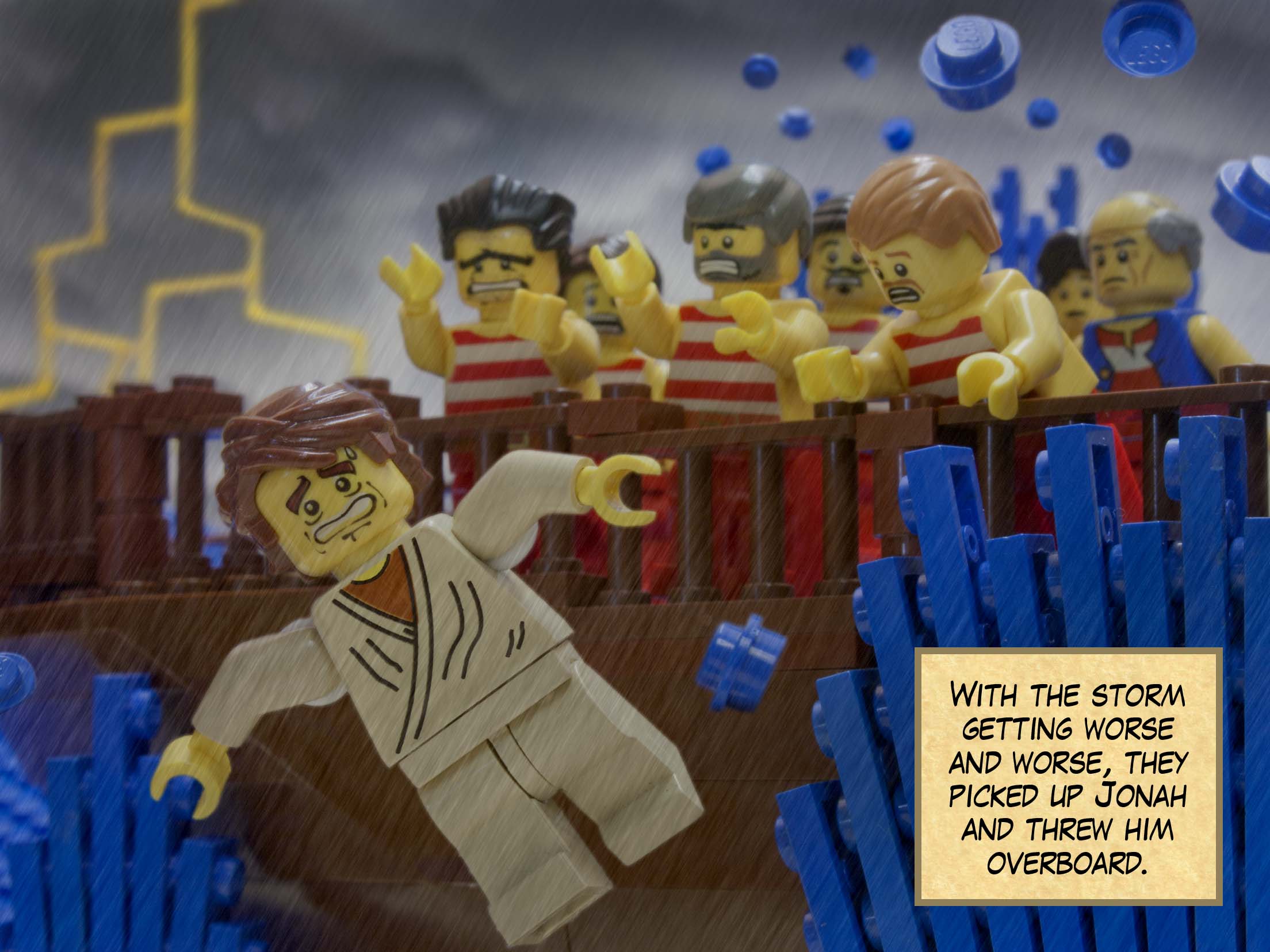 With the storm getting worse and worse, they picked up Jonah and threw him overboard.