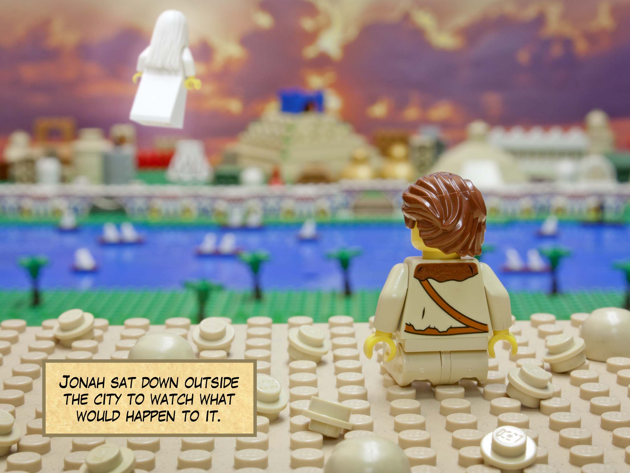 Jonah sat down outside the city to watch what would happen to it.
